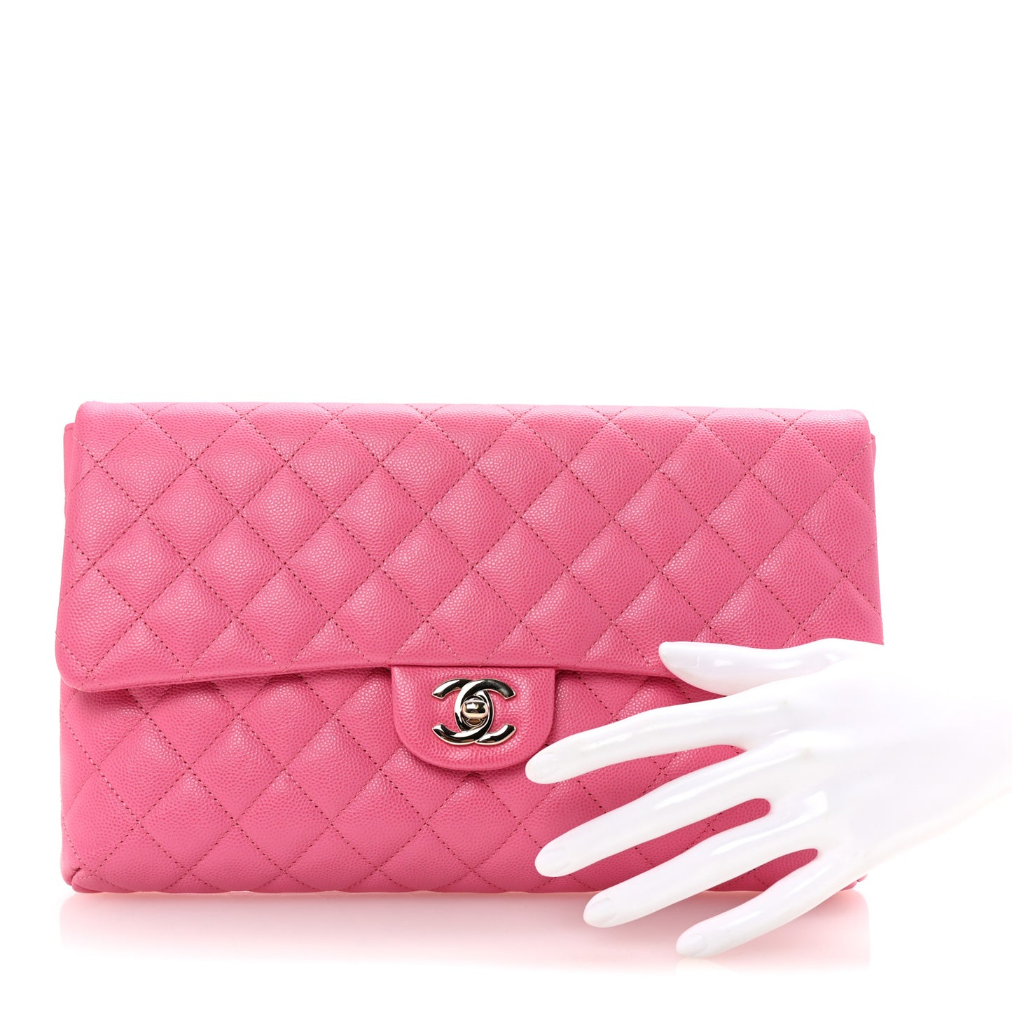 Caviar Quilted Flap Clutch Pink