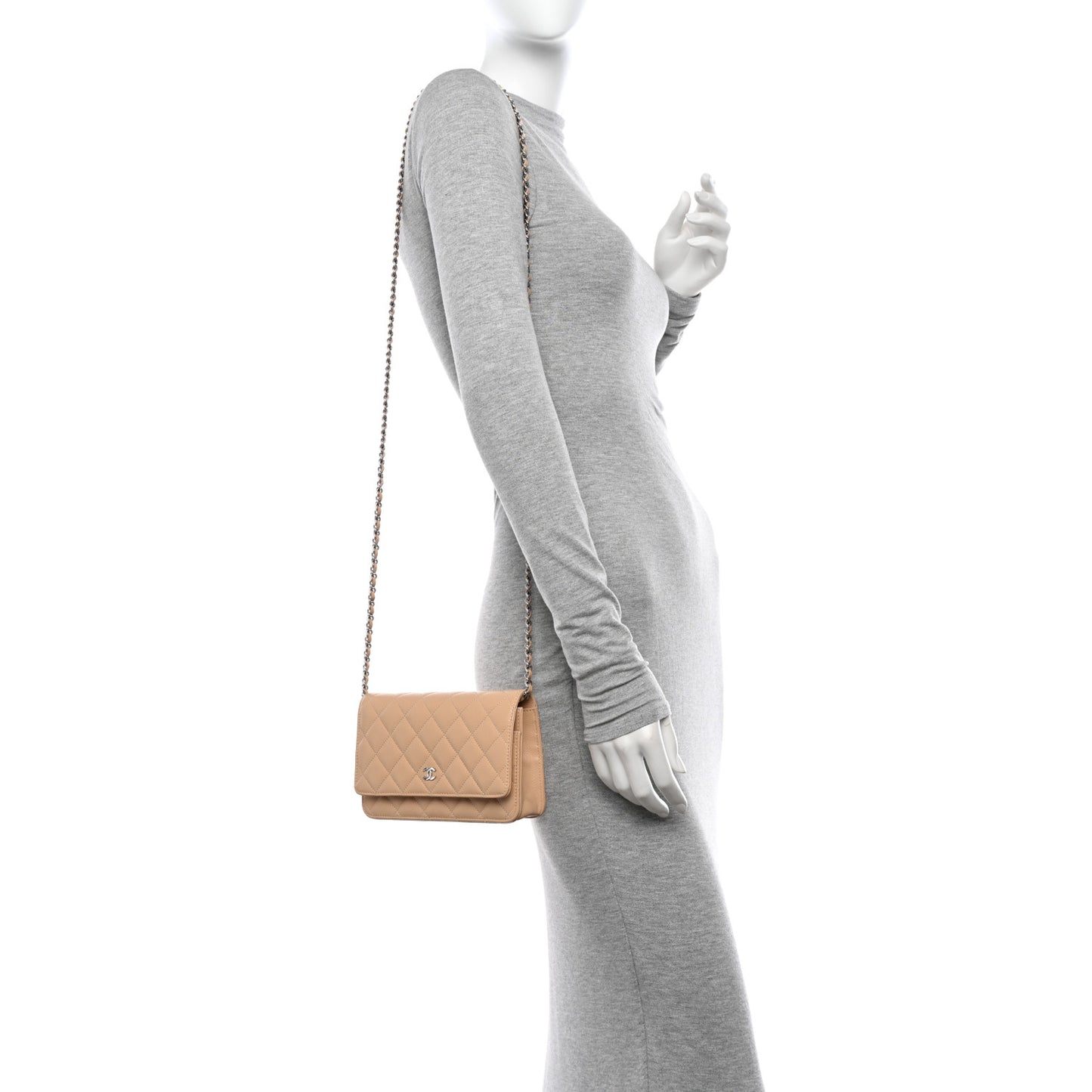 Caviar Quilted Wallet On Chain WOC Beige