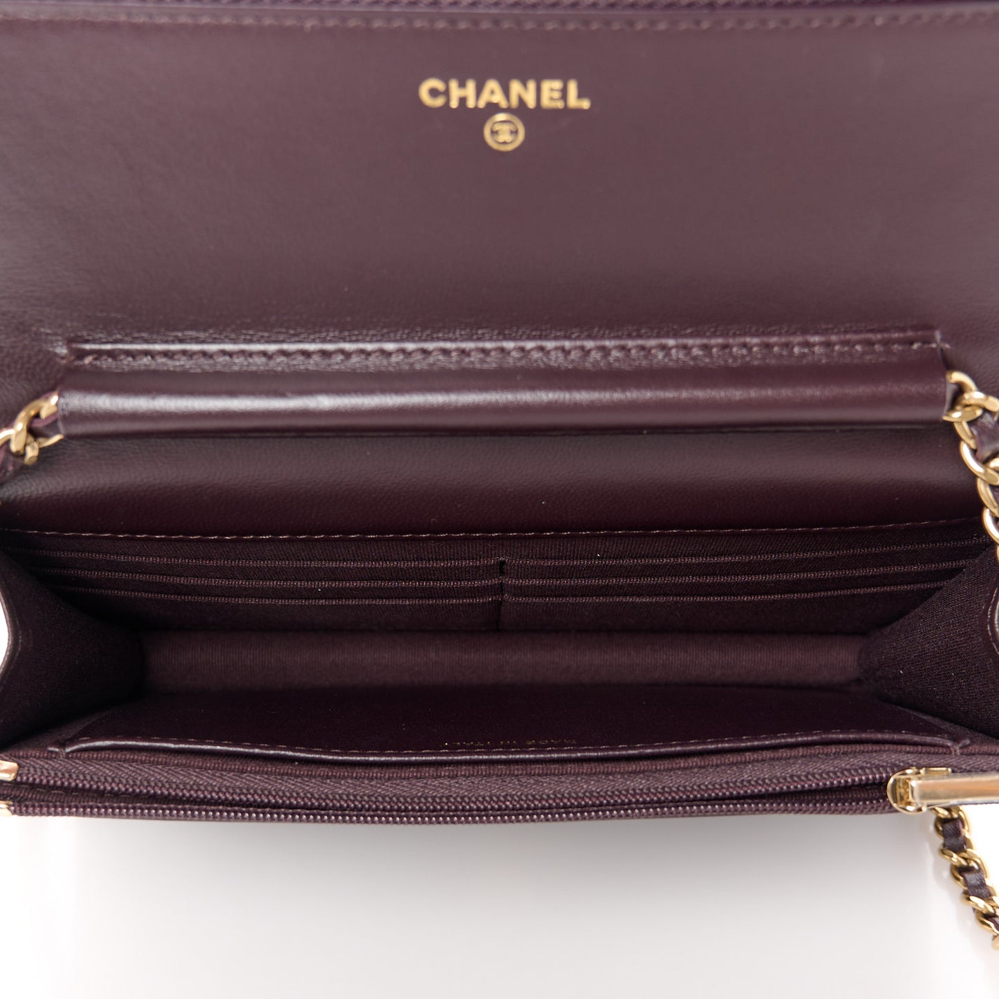 Lambskin Quilted Studded CC Wallet On Chain WOC Brown