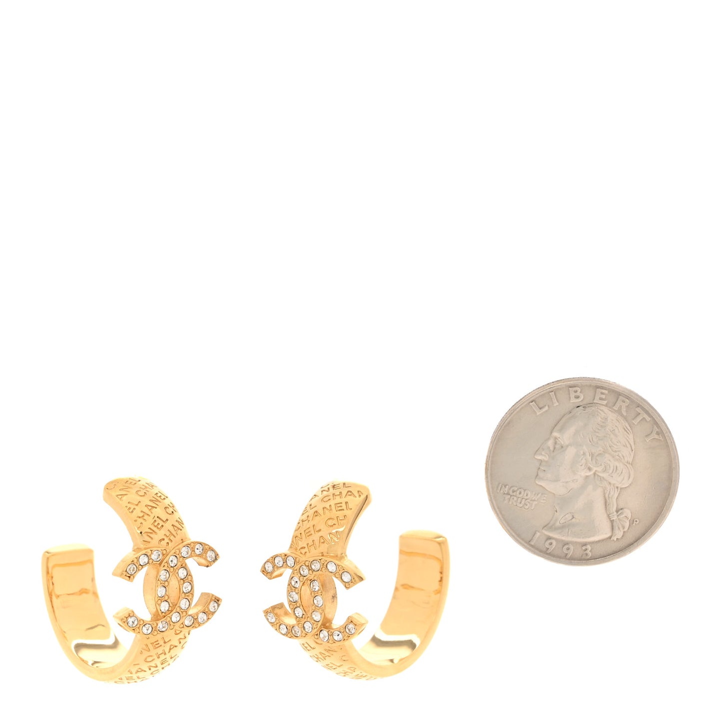 Metal Crystal CC Logo Hoop Earrings Gold
