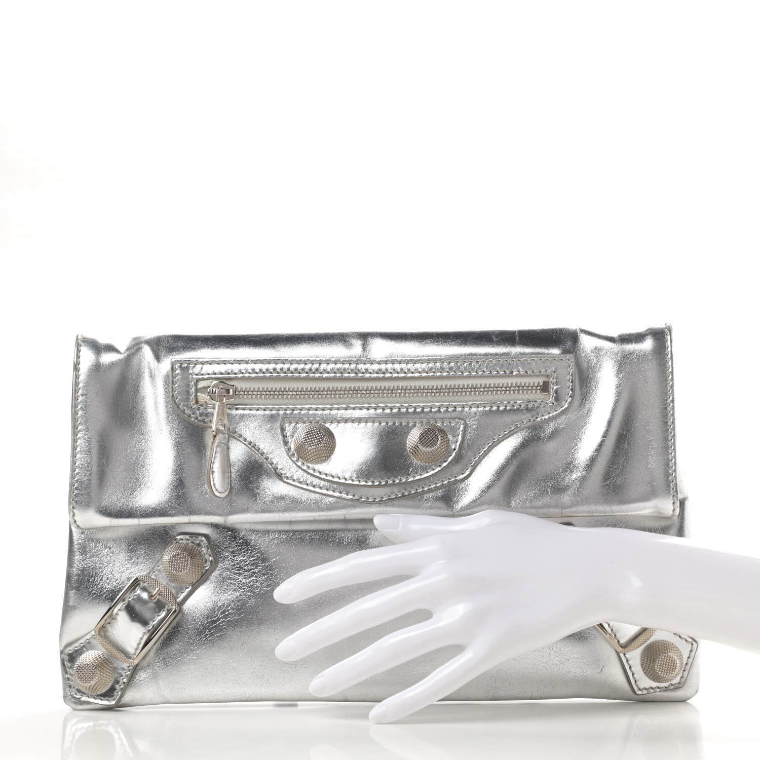 Balenciaga Laminated Calfskin Giant 21 Silver Hardware Envelope Clutch Silver 3 of 15