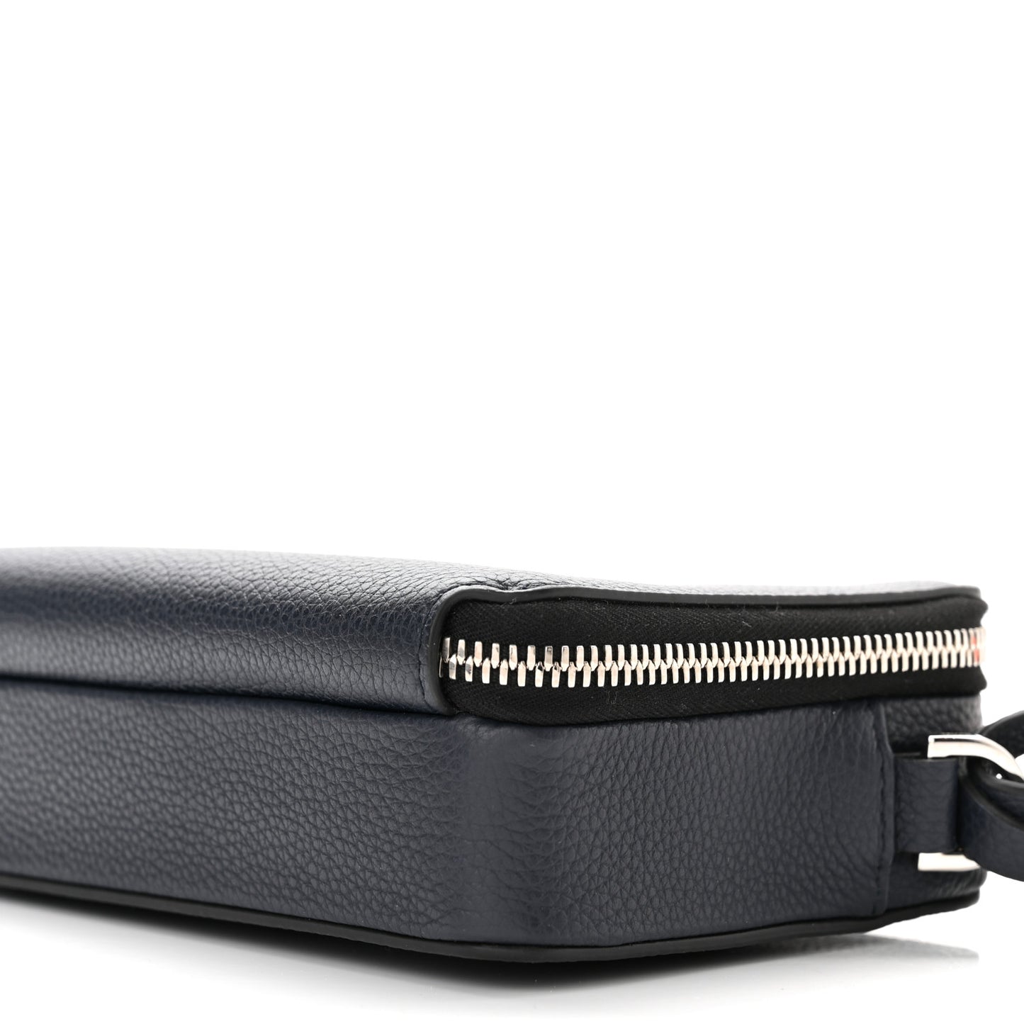 X SHAWN STUSSY Grained Calfskin Ox Head Crossbody Double Zip Crossbody Pouch Navy Blue