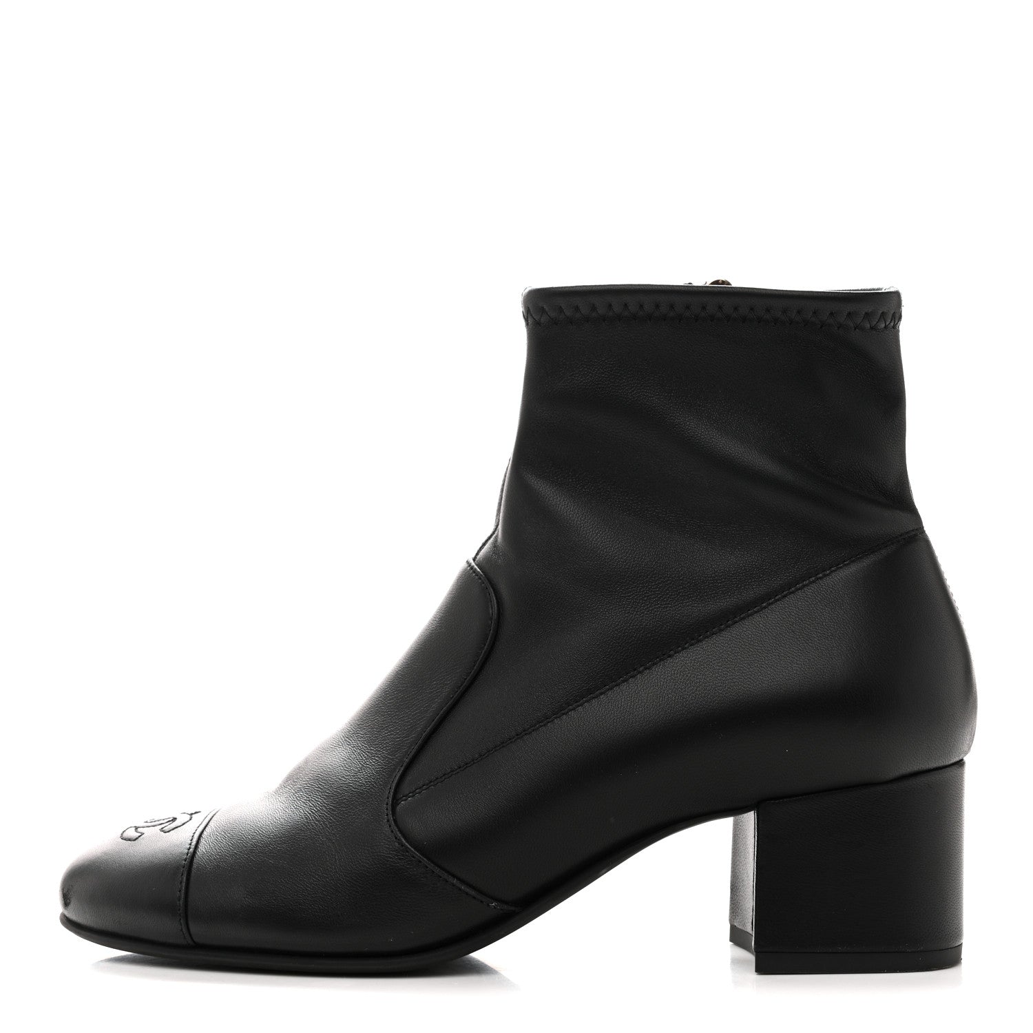 Chanel Stretch Lambskin Cap Toe CC Short Boots 38.5 Black 1861441