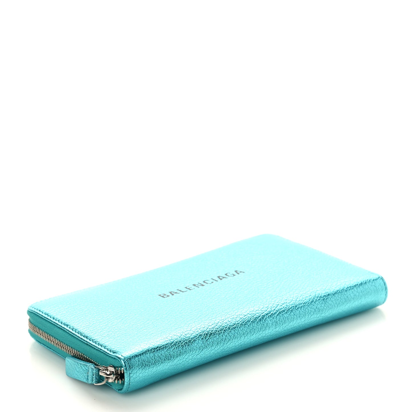 Metallic Goatskin Logo Everyday Continental Zip Around Wallet Turquoise Black