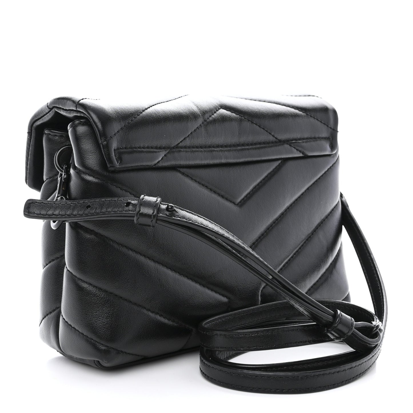 Calfskin Y Quilted Monogram Monochrome Toy Loulou Crossbody Bag Black