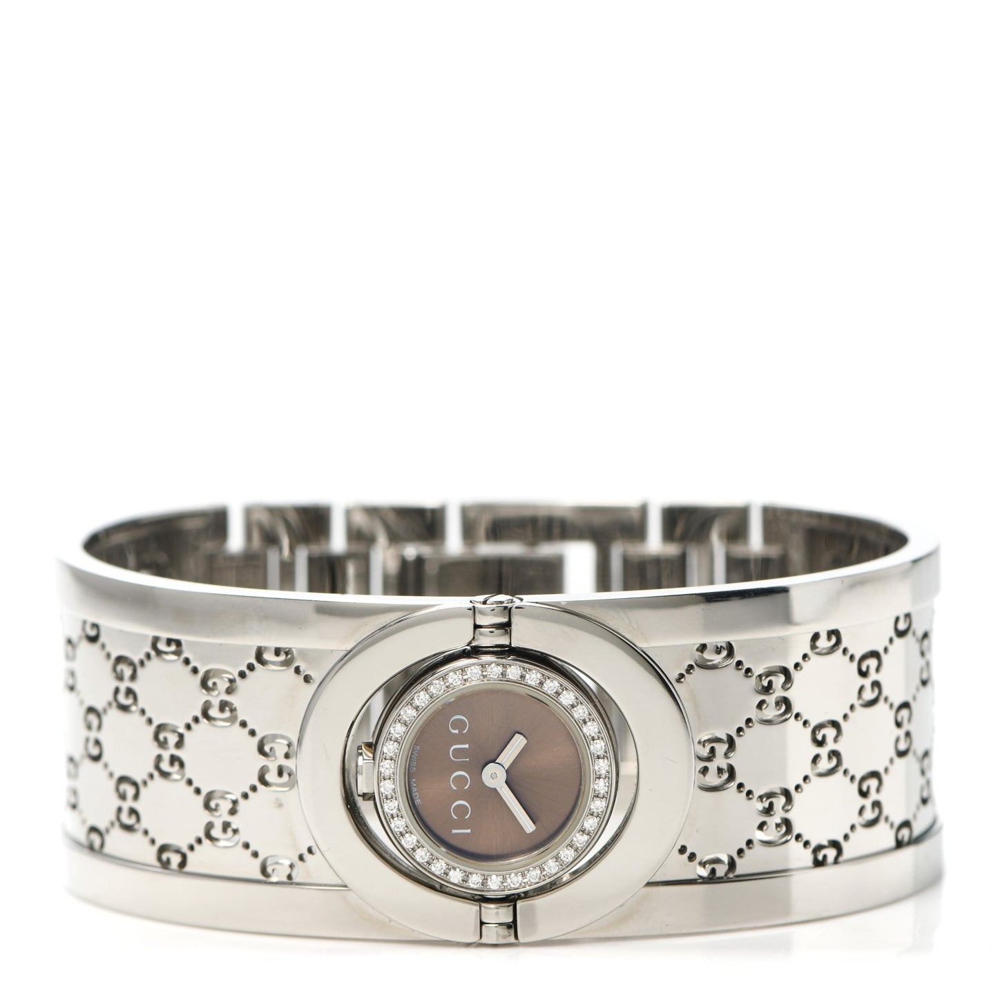 Stainless Steel Diamond Bezel 23mm Twirl Quartz Watch Brown