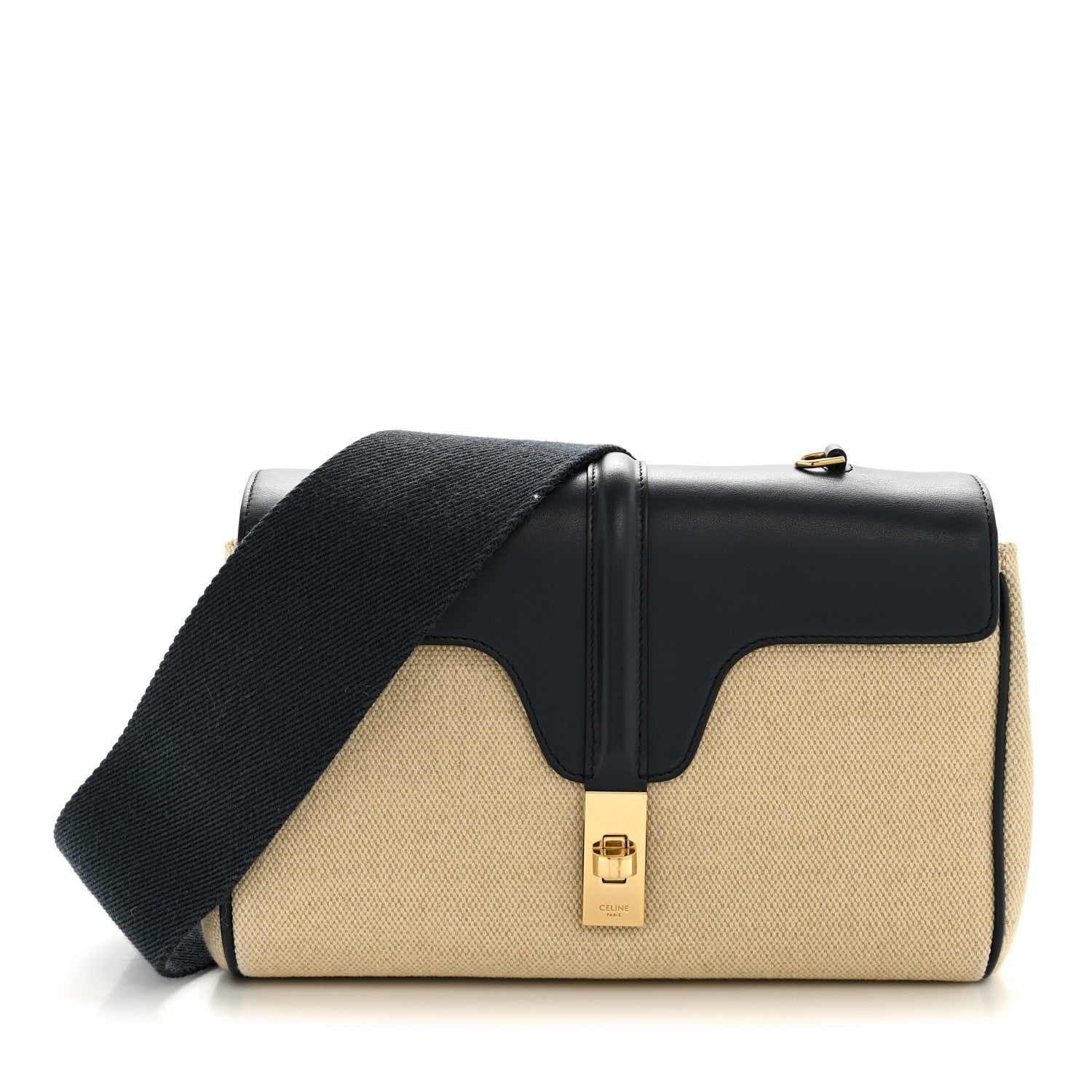 1回使用CELINEケース ペトロール 10C663BFU.31AN Celine Canvas Calfskin Teen Soft 16 Shoulder Bag Vanilla Navy