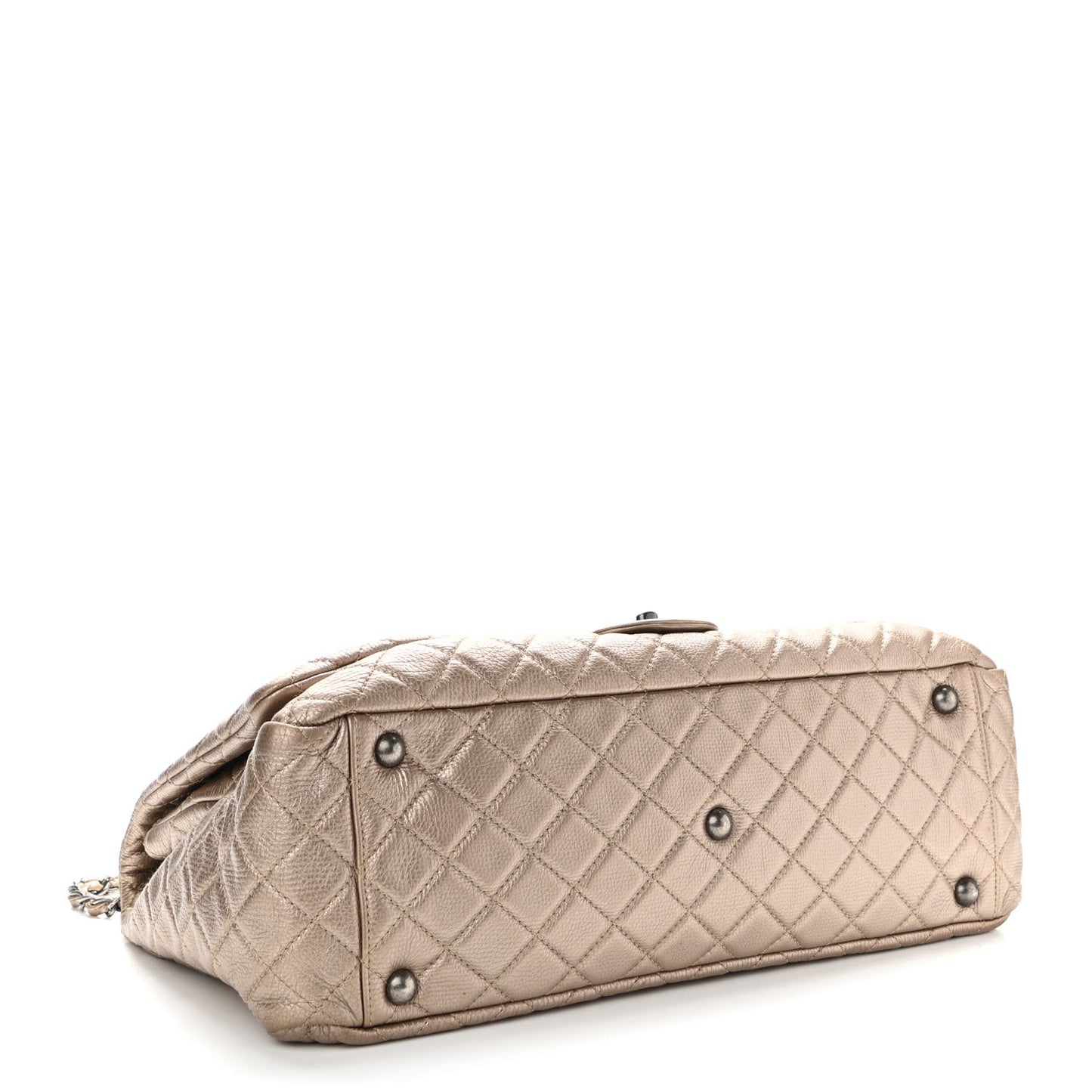 Metallic Calfskin Quilted XXL Travel Flap Bag Gold