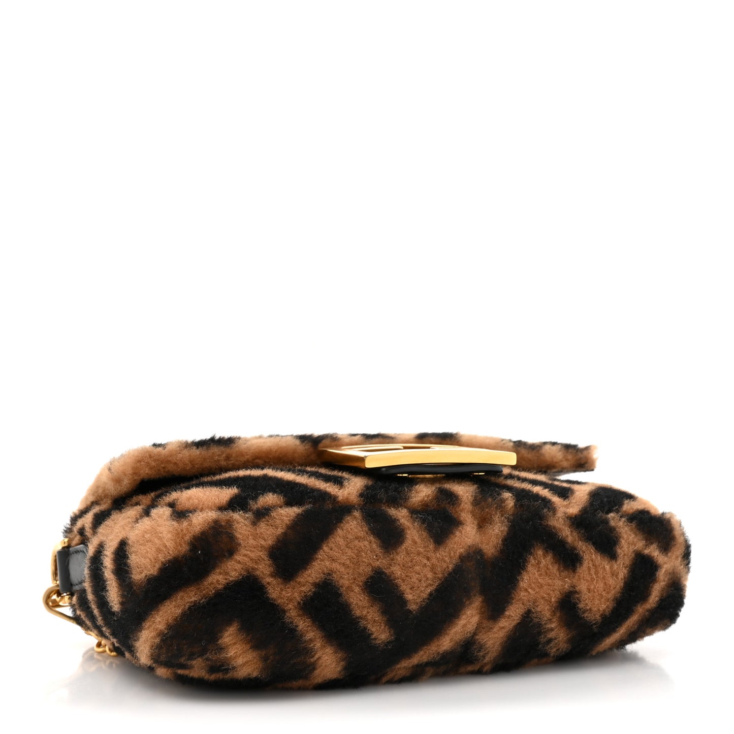 Shearling Vitello Dolce Macro FF 1974 Mini Baguette Tobacco Black