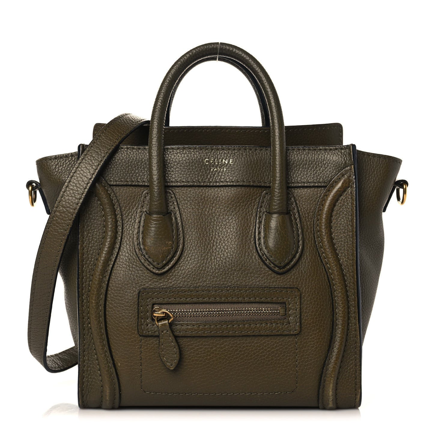 Drummed Calfskin Nano Luggage Dark Olive