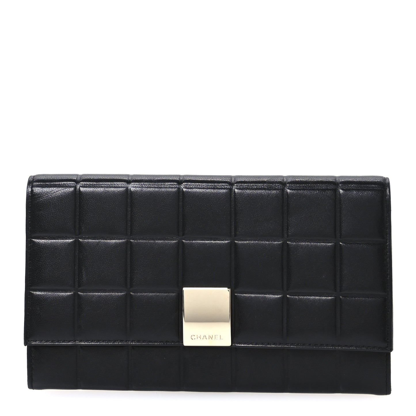 Lambskin Quilted Chocolate Bar Long Wallet Black