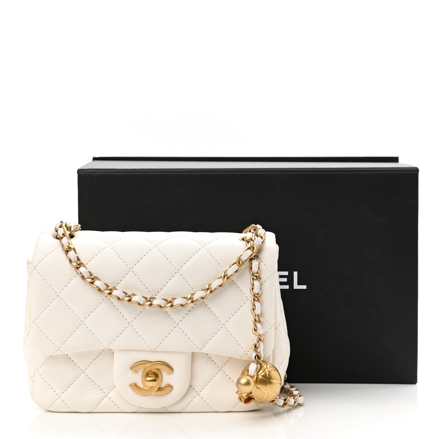 Lambskin Quilted Mini Pearl Crush Flap White