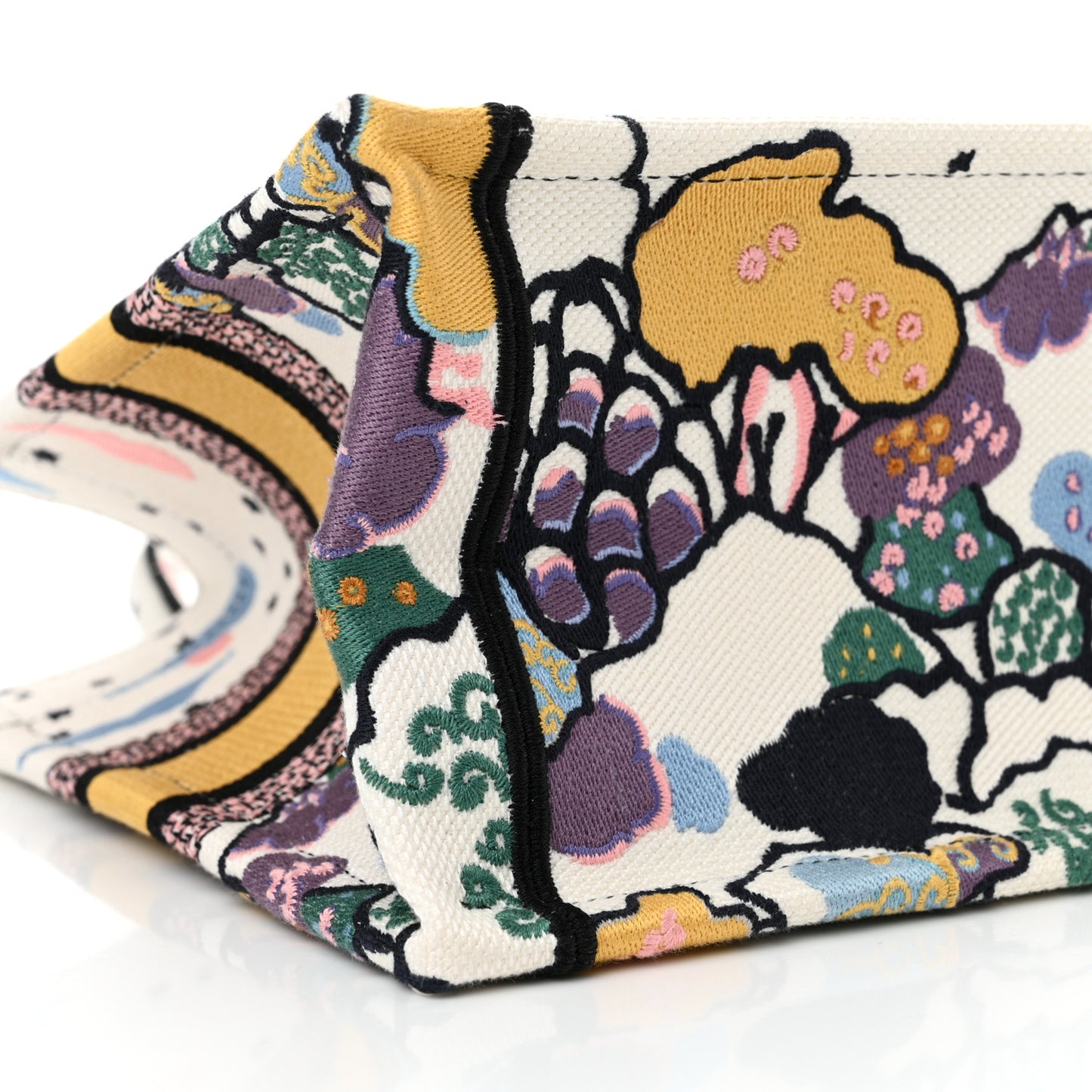 Canvas Embroidered Ciel De Reve Small Book Tote Latte Multicolor