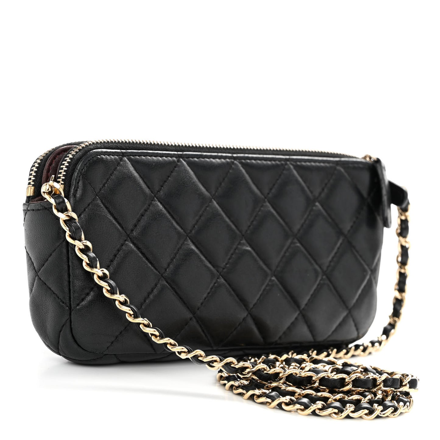 Lambskin Quilted Small Clutch With Chain Black