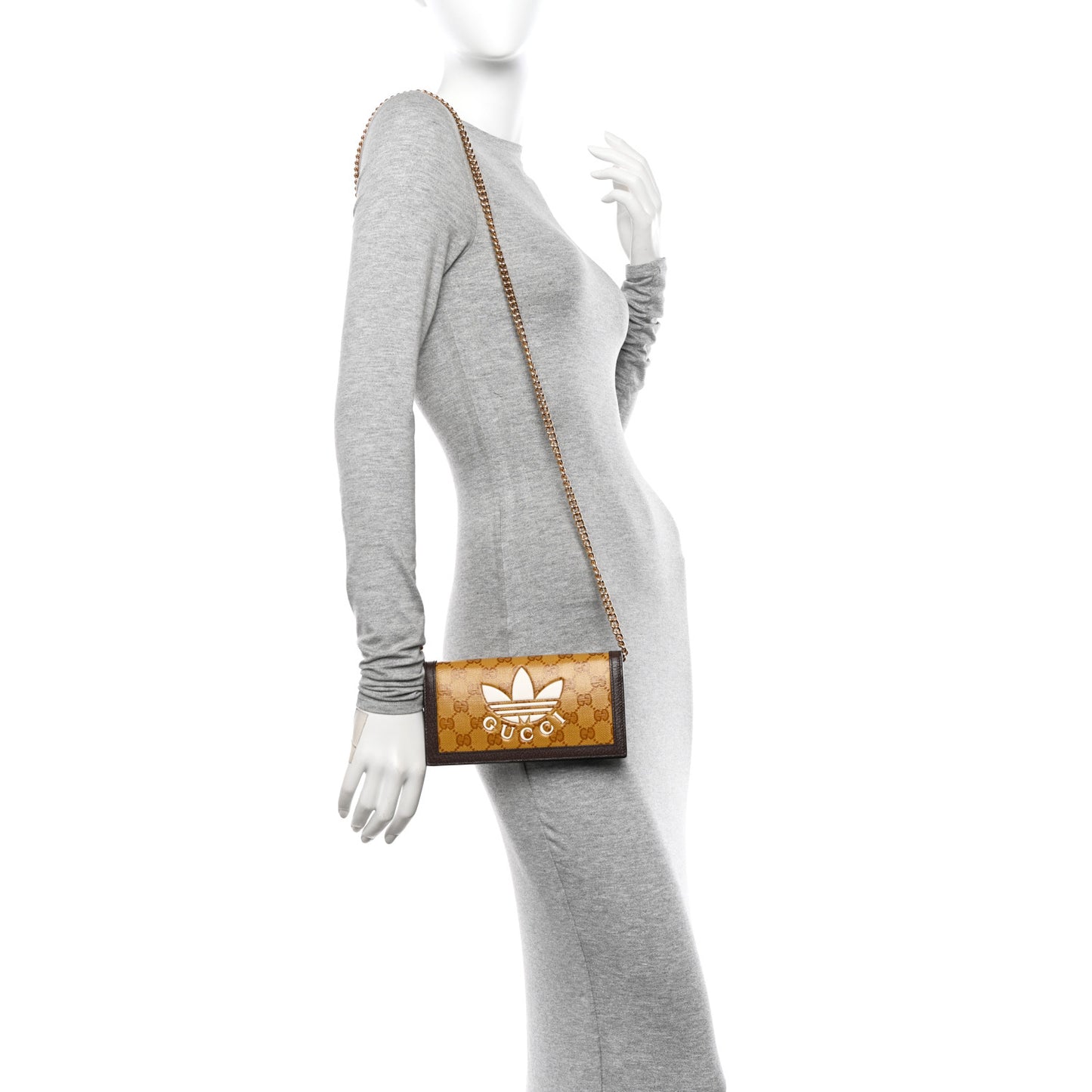 X ADIDAS Monogram Trefoil Embossed Wallet On Chain Brown