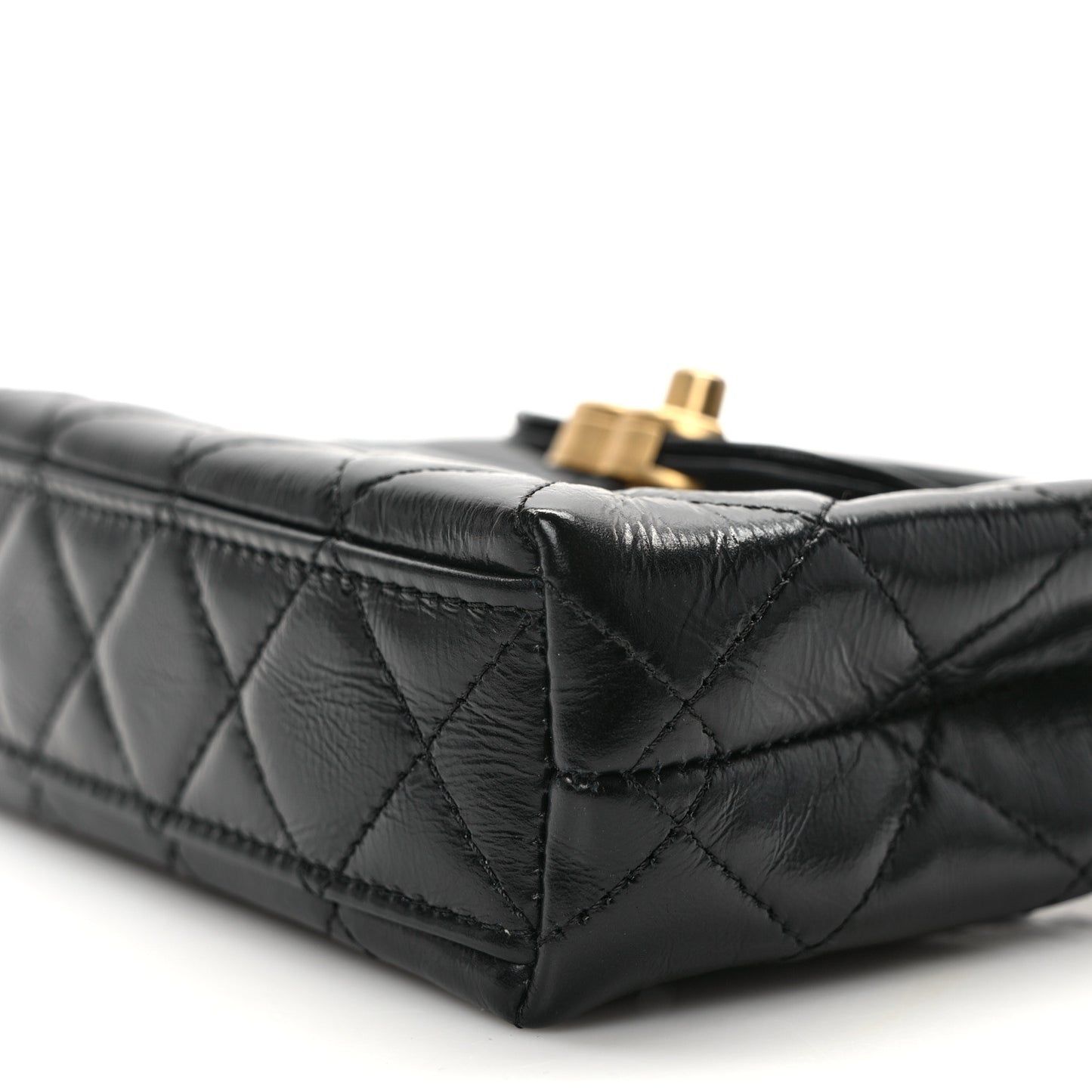 Shiny Aged Calfskin Quilted Mini Nano Kelly Shopper Black