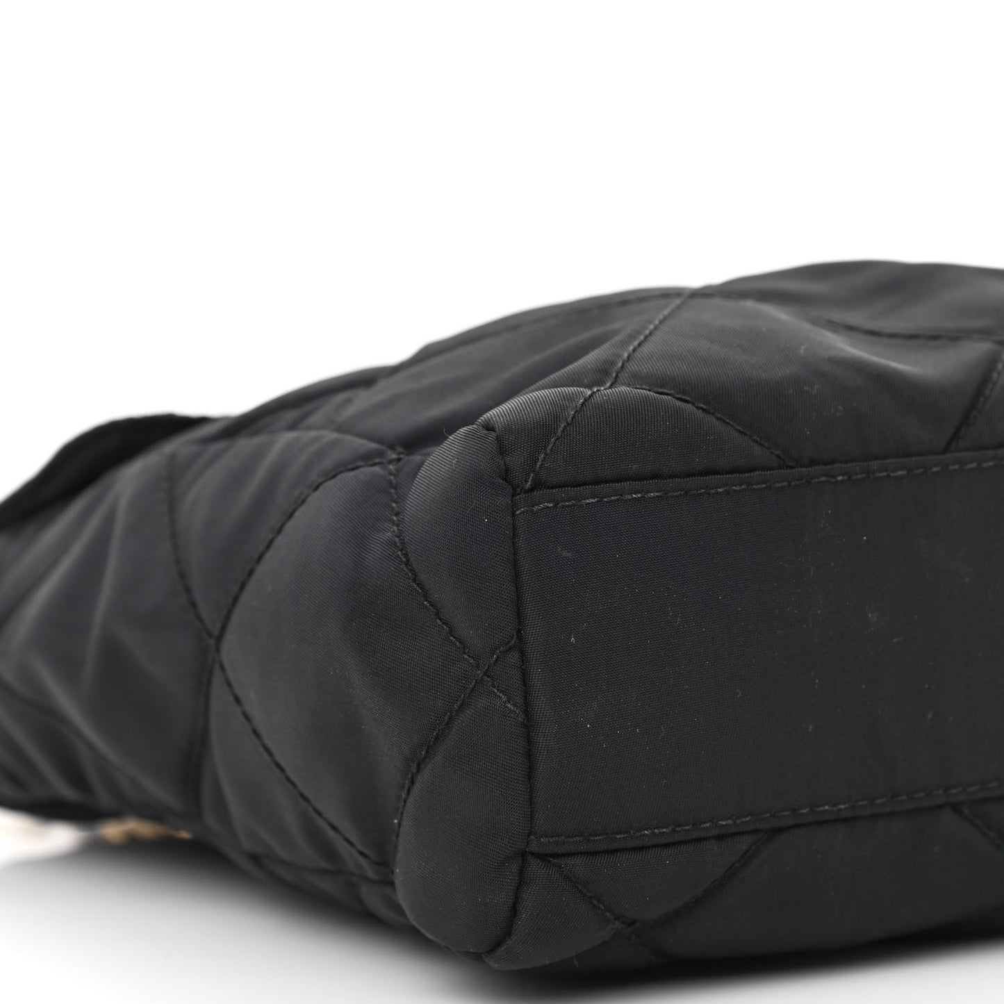 Nylon Tessuto Impuntu Quilted Flap Shoulder Bag Black