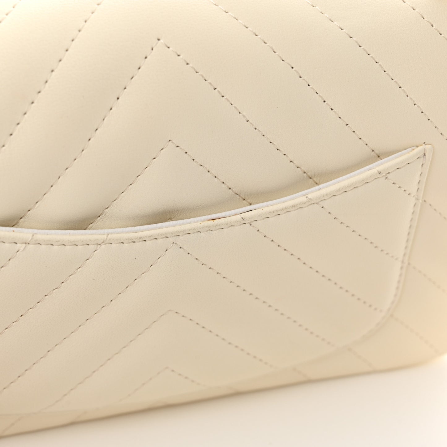Lambskin Chevron Quilted Mini Rectangular Flap White