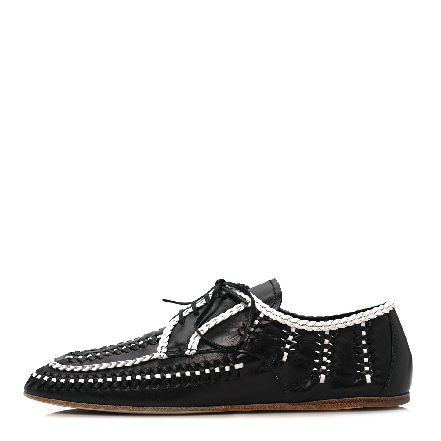 Calfskin Woven Loafers 41 Black White