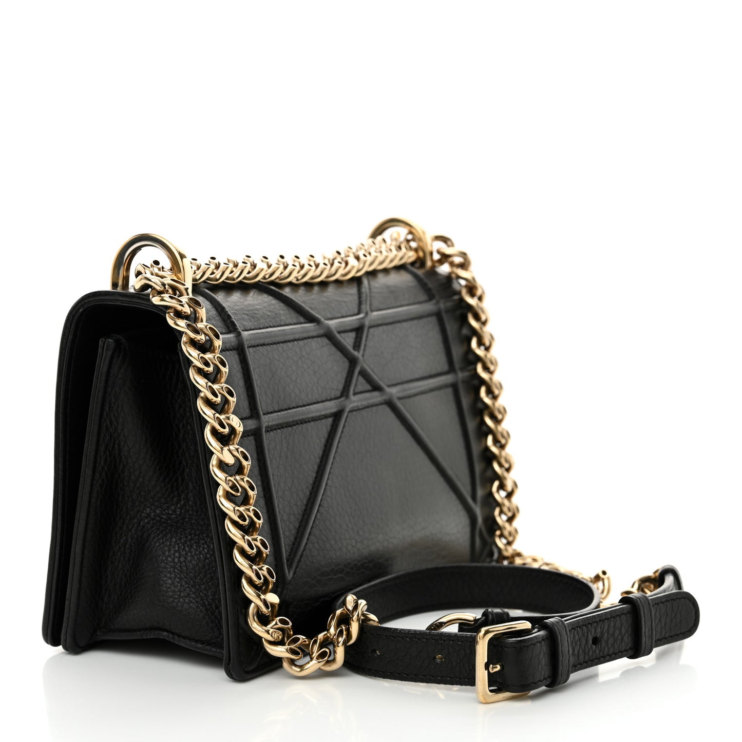 Grained Calfskin Small Diorama Flap Bag Black