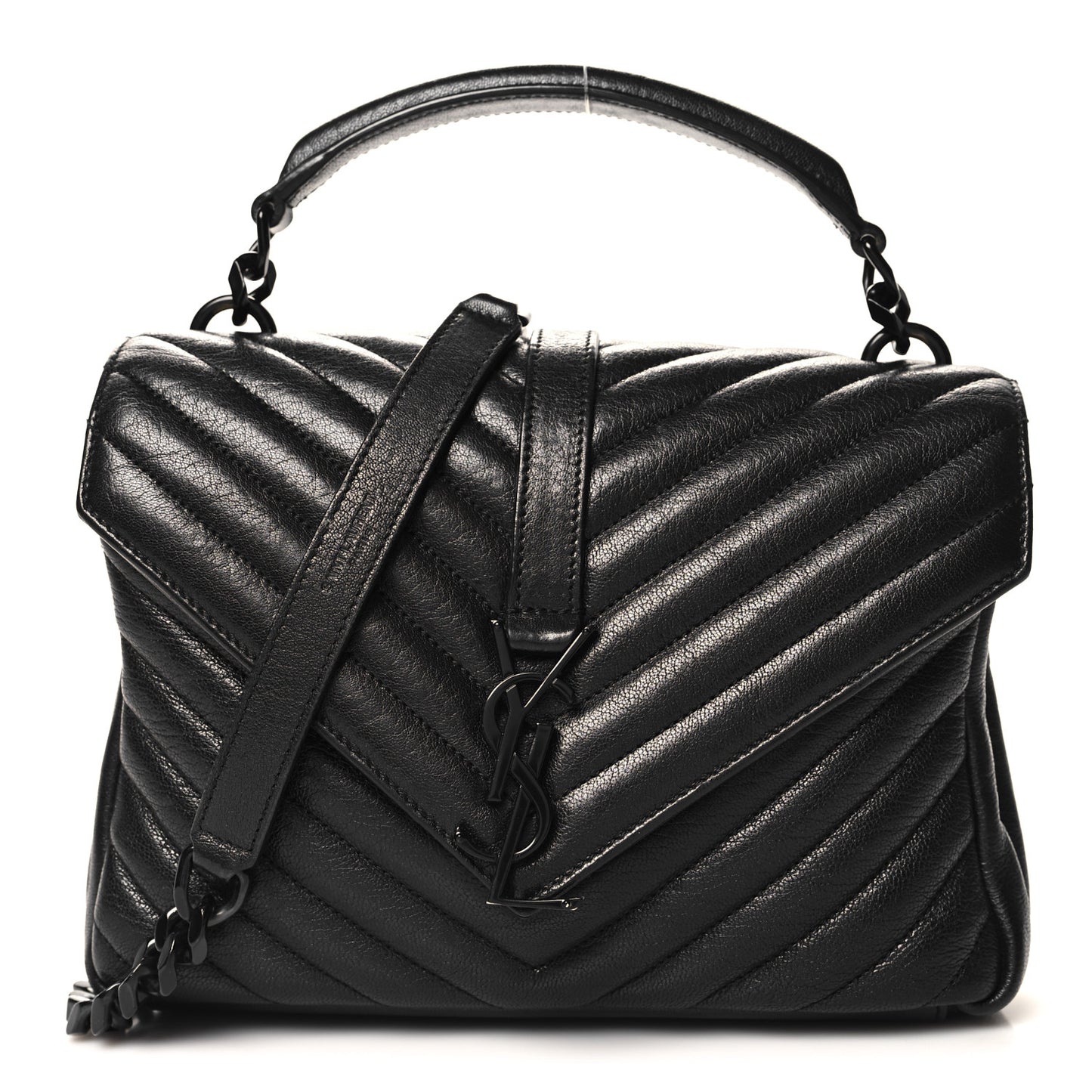 Sheepskin Matelasse Chevron Monogram Monochrome Medium College Bag Black