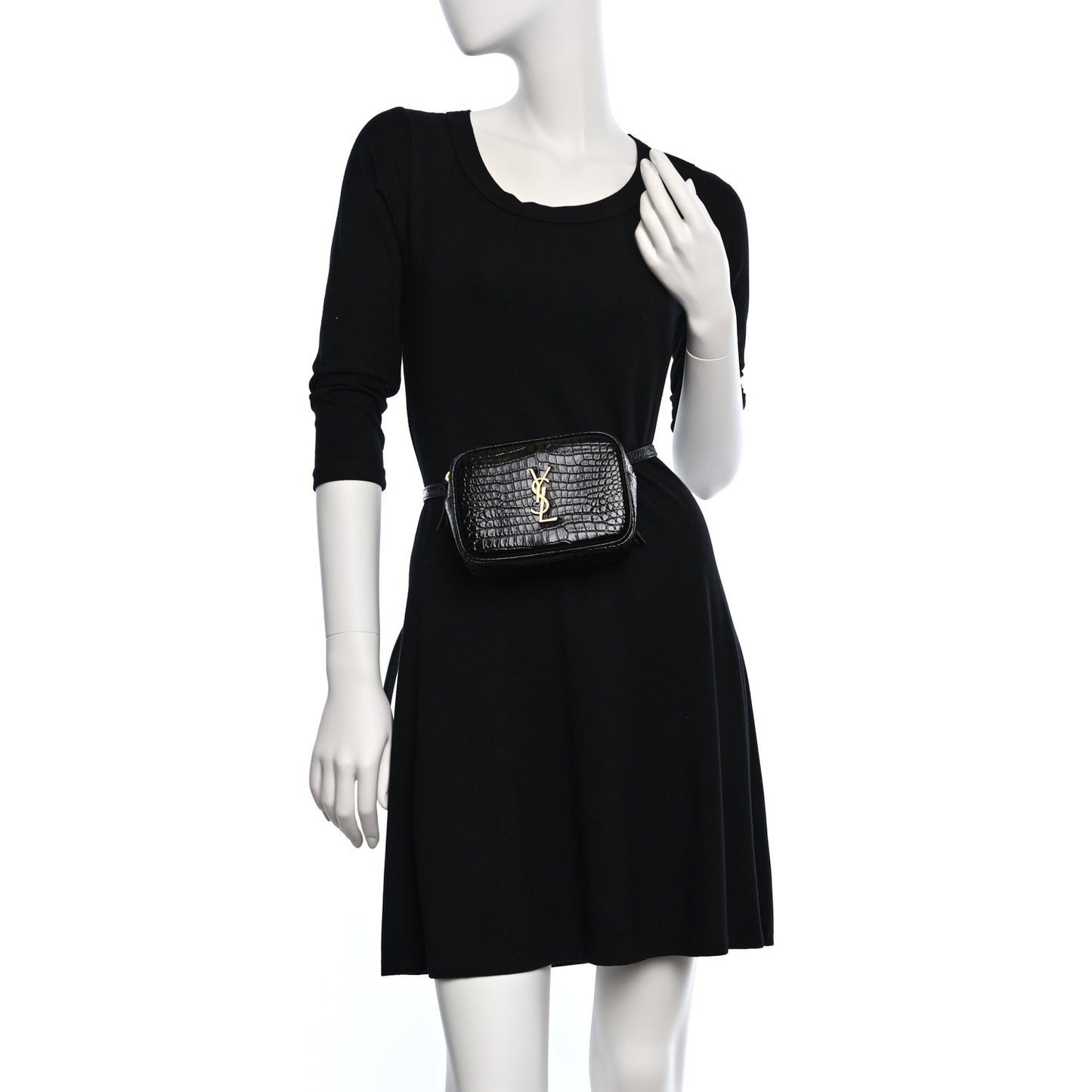 Patent Calfskin Crocodile Embossed Monogram Lou Belt Bag Black