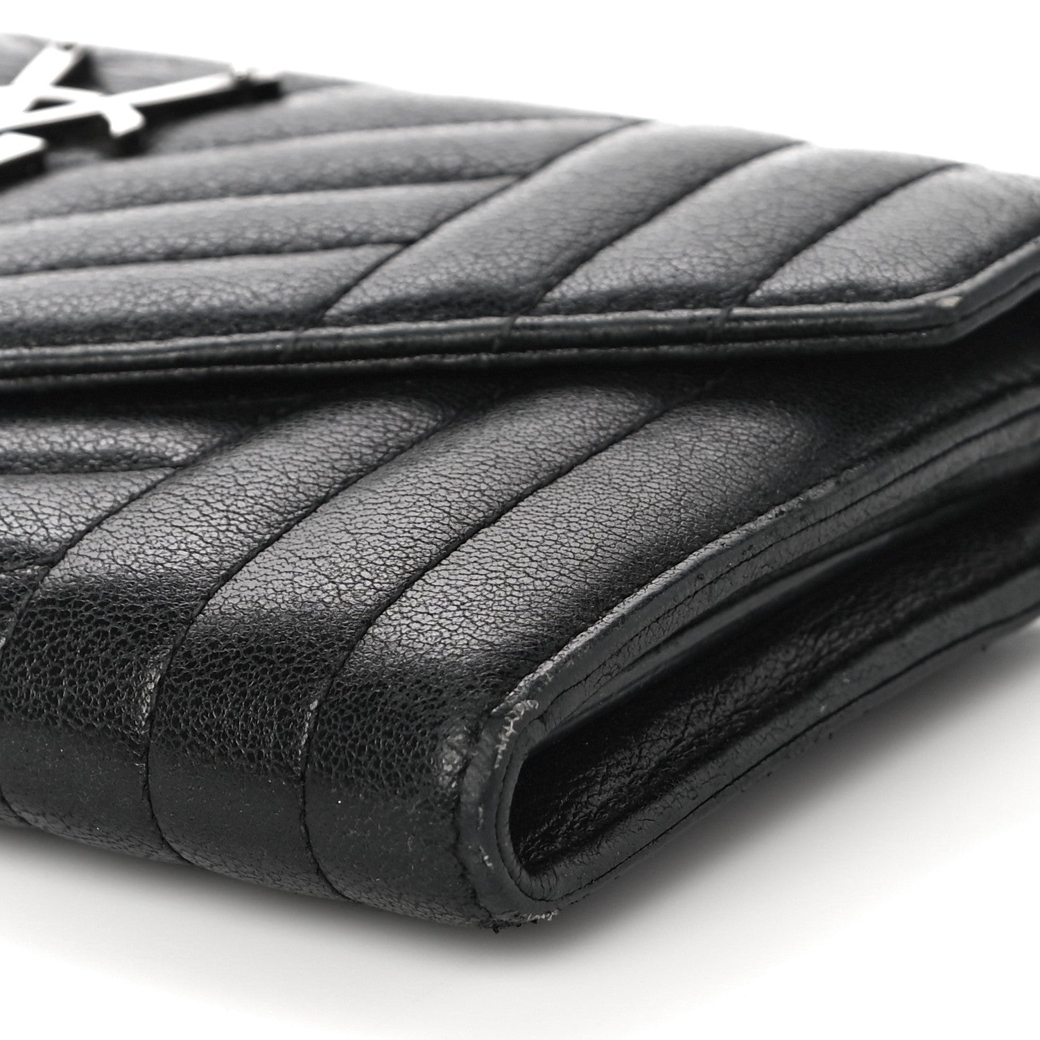 Saint Laurent Lambskin Mixed Matelasse Quilted Large Monogram Envelope Wallet Black 9 of 16