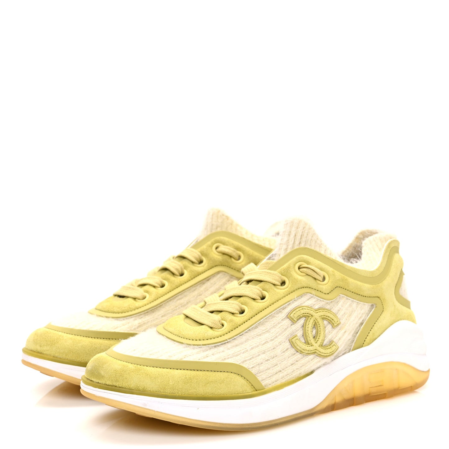 Suede Calfskin Stretch Fabric CC Sneakers 35 Yellow