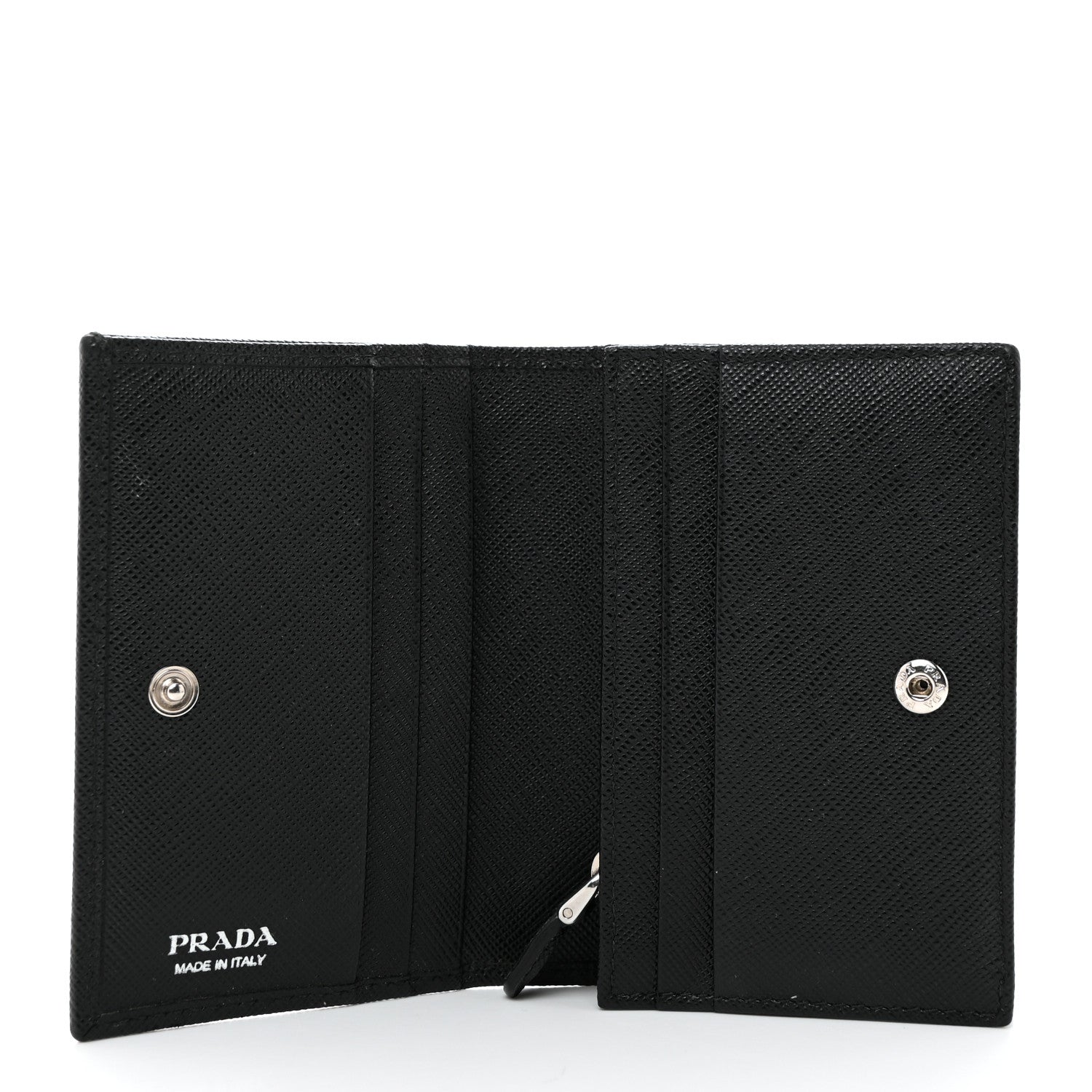 Prada Saffiano Triangle Bi-Fold Card Holder Wallet Black 5 of 6