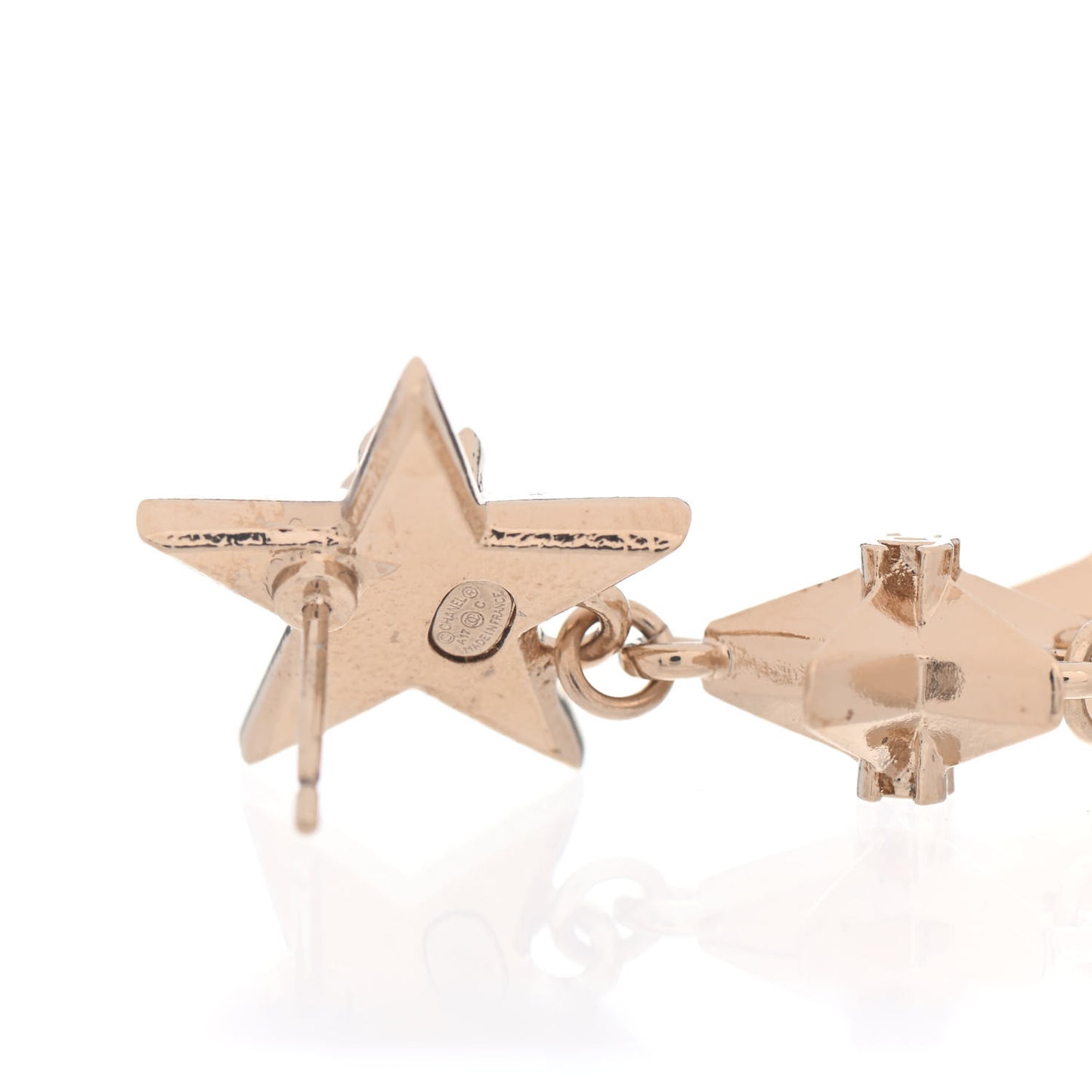 Metal CC Triple Star Drop Earrings Gold