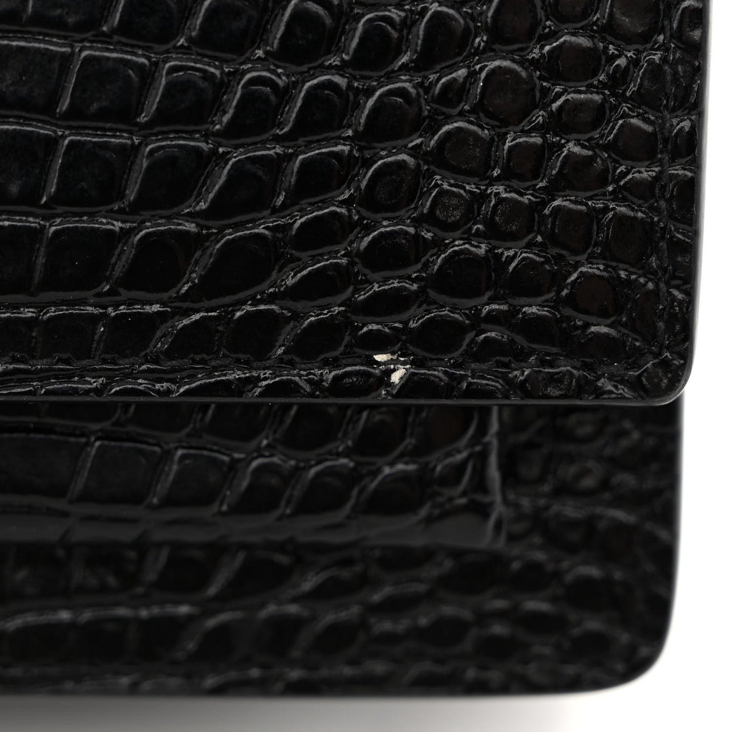 Calfskin Crocodile Embossed Monogram Sunset Top Handle Chain Wallet Black