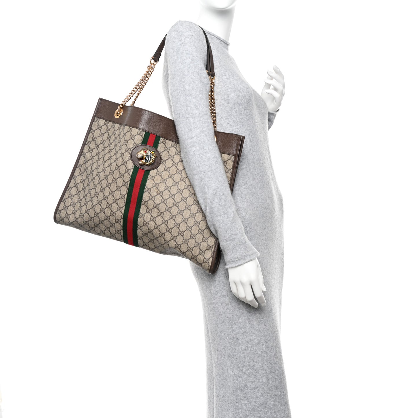GG Supreme Monogram Large Rajah Chain Tote Beige New Acero
