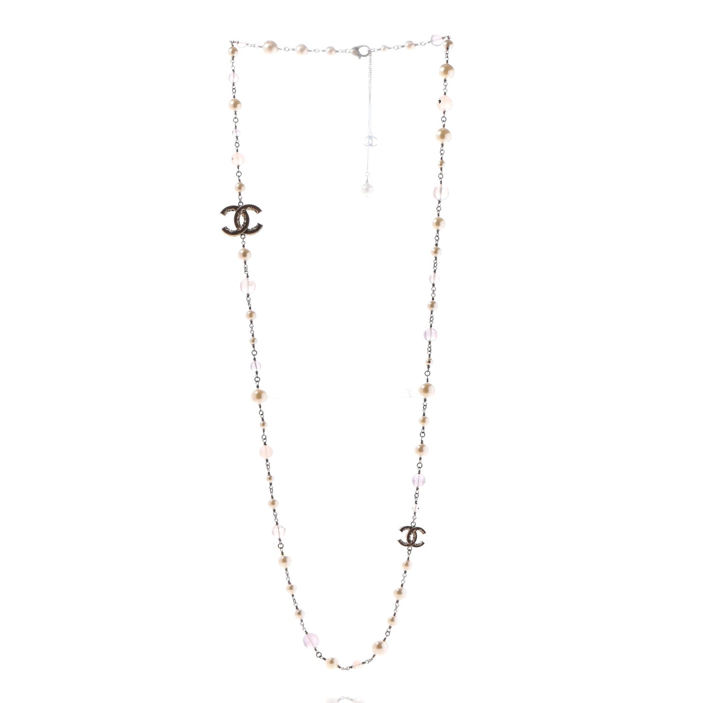 Pearl Beaded Enamel CC Long Necklace Gold