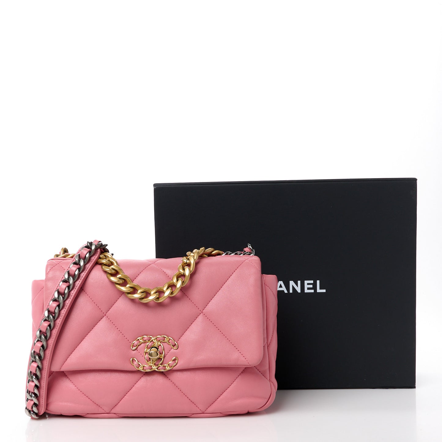 Lambskin Quilted Medium Chanel 19 Flap Dark Pink
