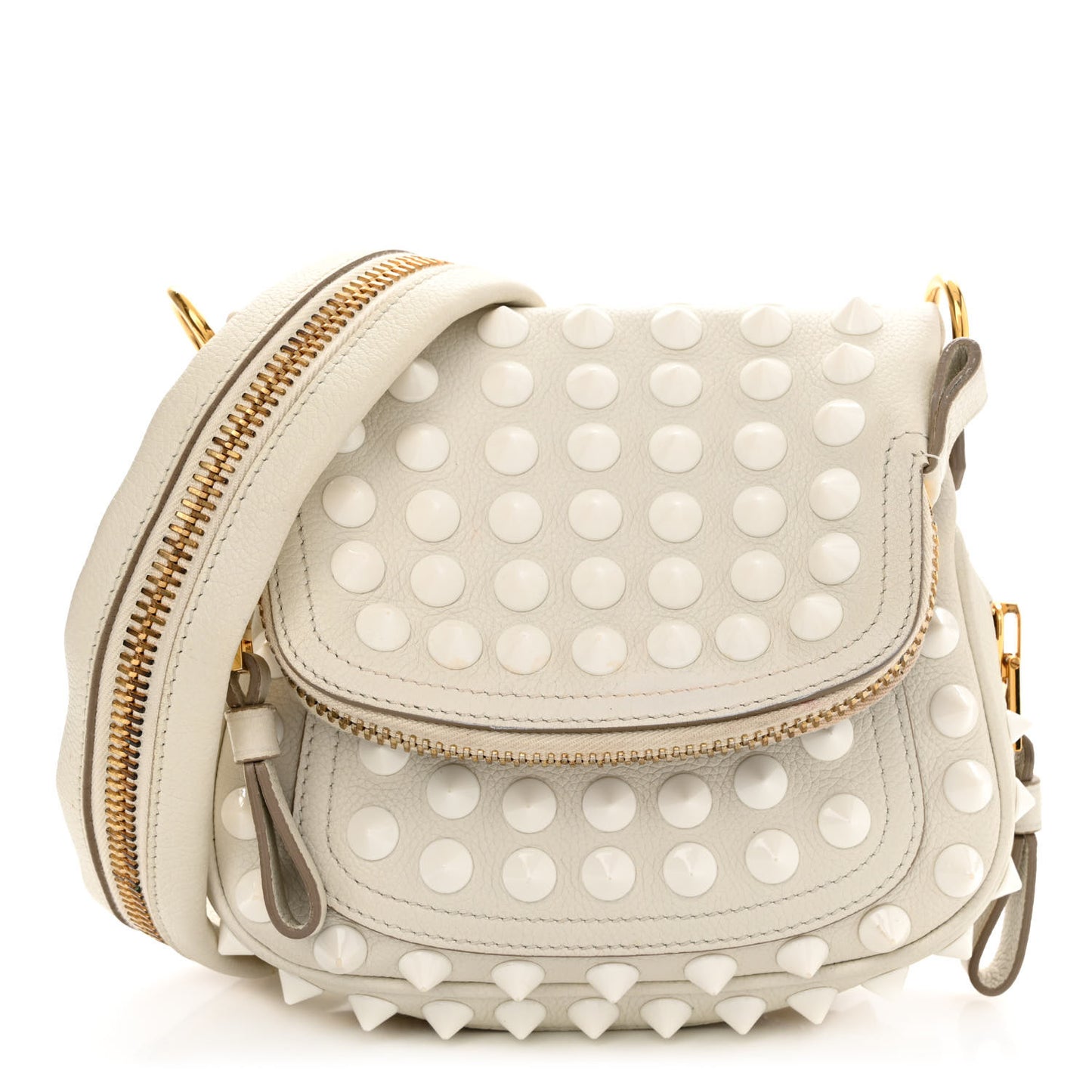 Pebbled Calfskin Studded Mini Jennifer Crossbody White
