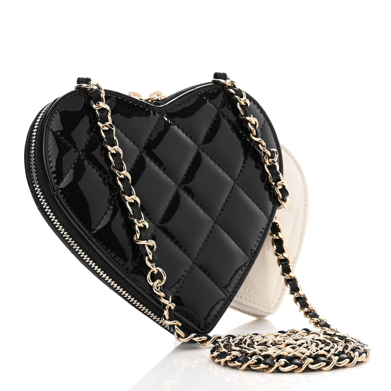 Chanel Patent Calfskin Resin Quilted CC Heart Clutch With Chain Black 3 of 13