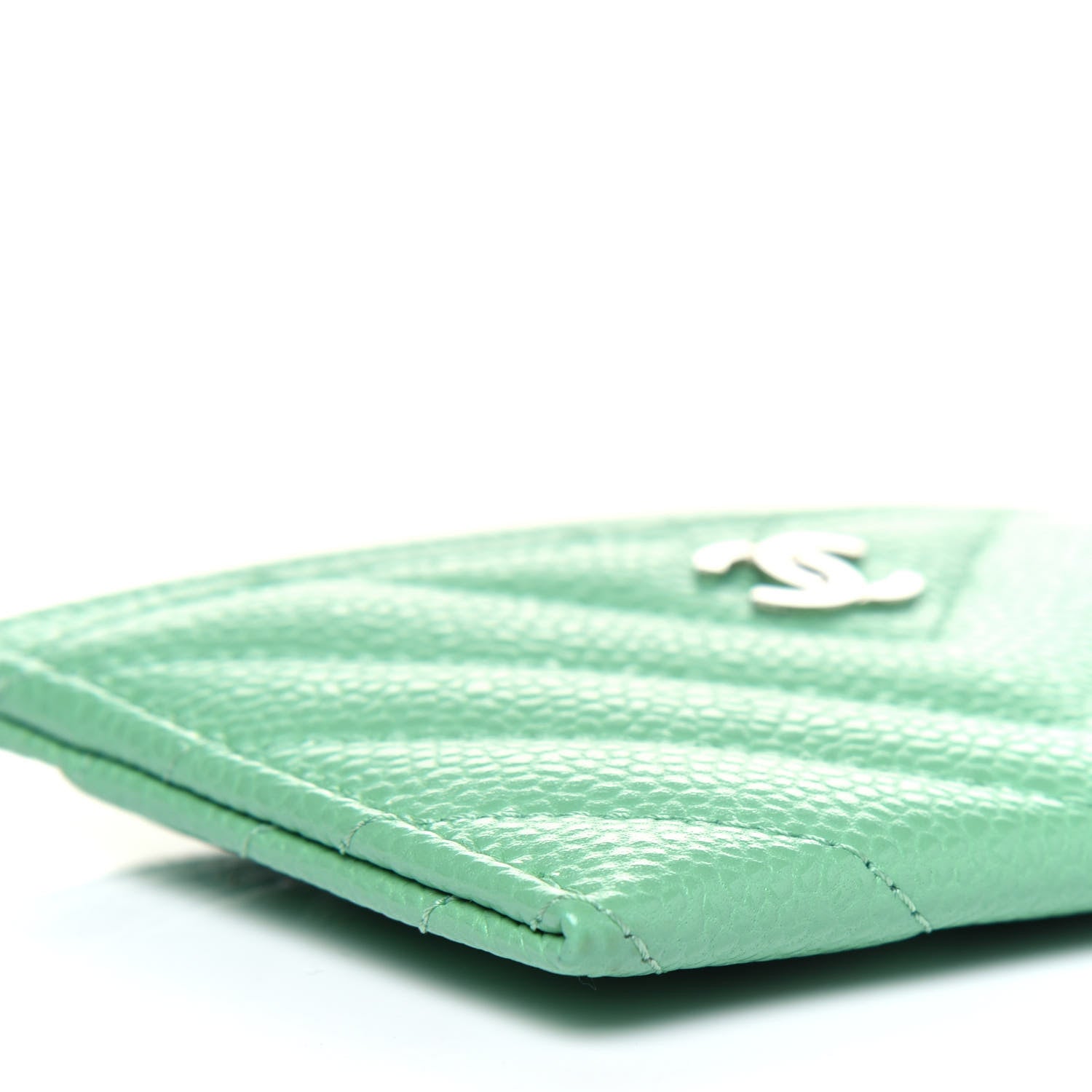 Chanel Caviar Chevron Quilted Card Holder Light Green 9 of 12