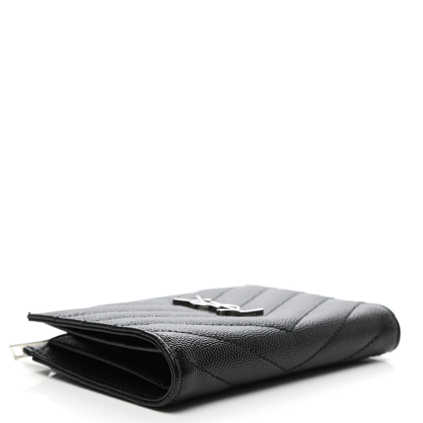 Grain De Poudre Matelasse Chevron Monogram Zipped Two-Part Wallet Black