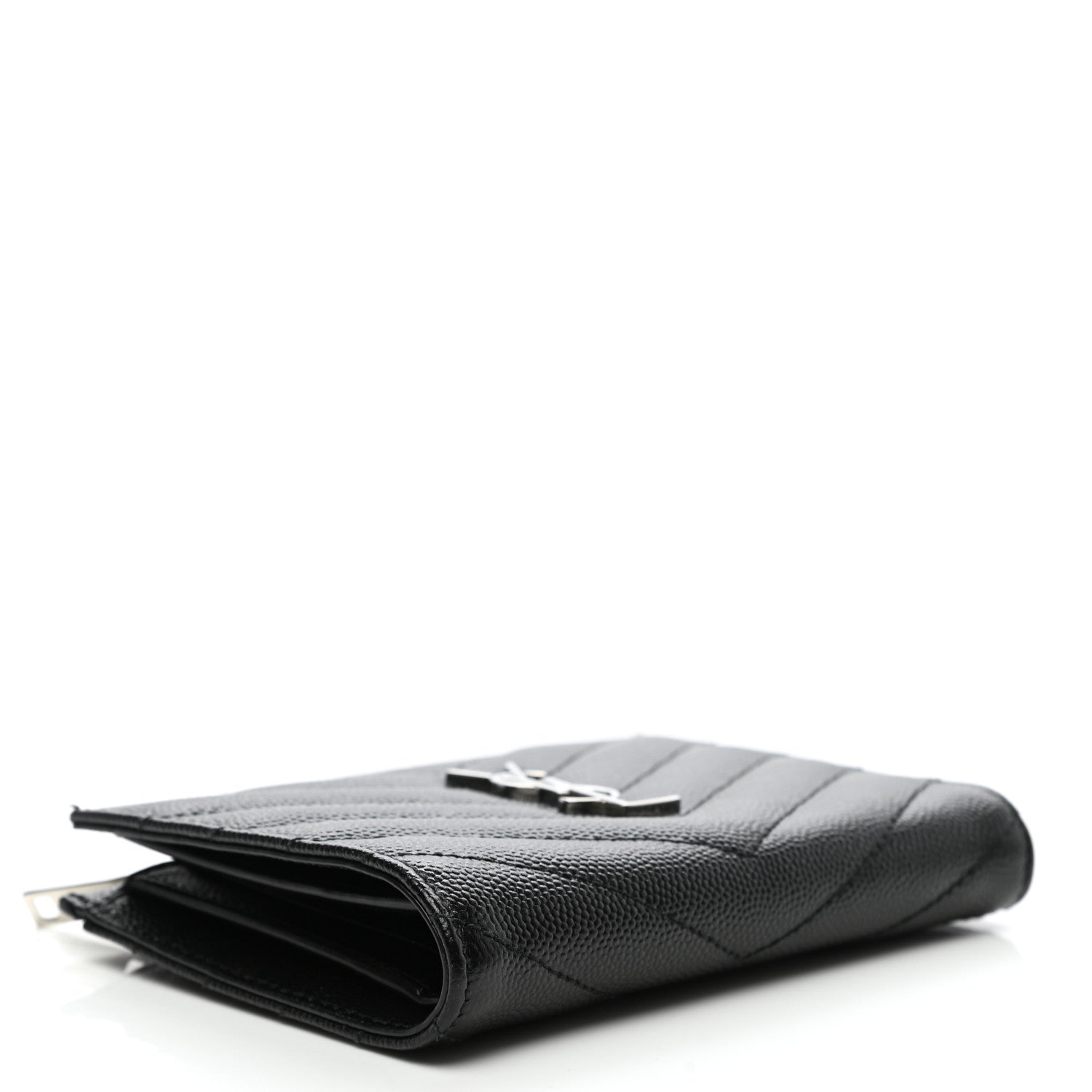 Saint Laurent Grain De Poudre Matelasse Chevron Monogram Zipped Two-Part Wallet Black 4 of 9