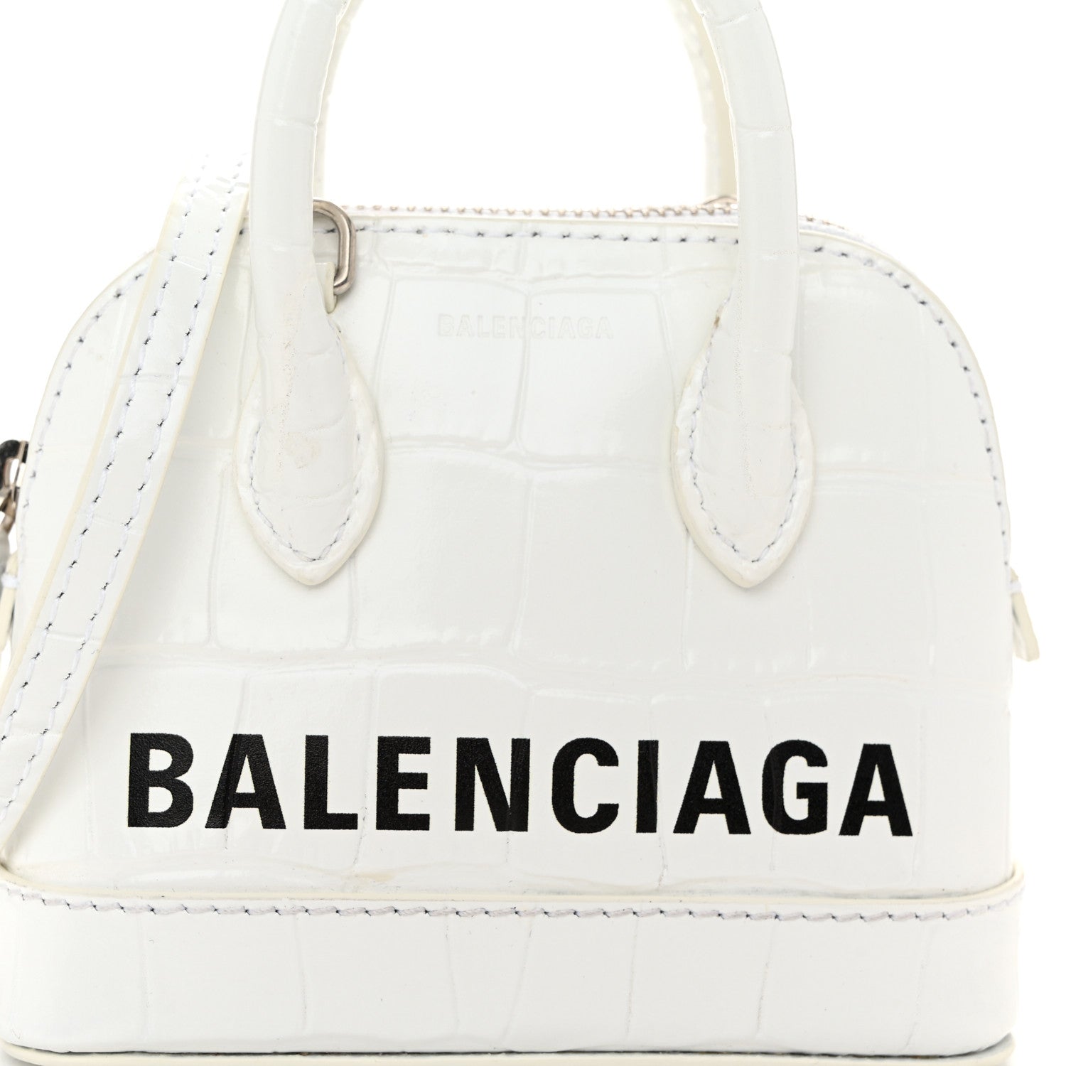 Balenciaga Calfskin Logo Crocodile Embossed Mini Ville Top Handle Bag White Black 7 of 9