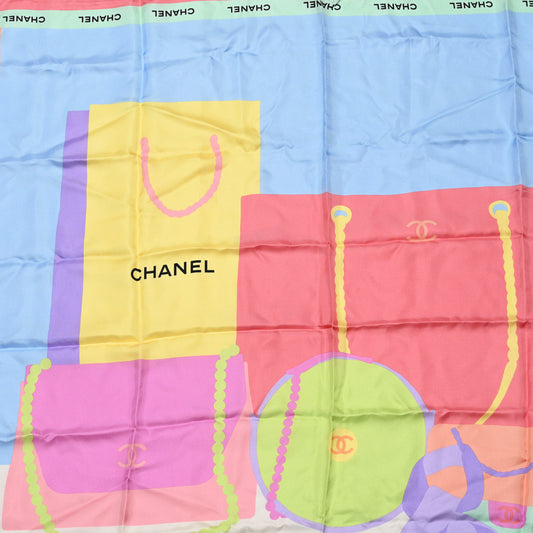 Silk Bag Logo Scarf Ecru Light Purple