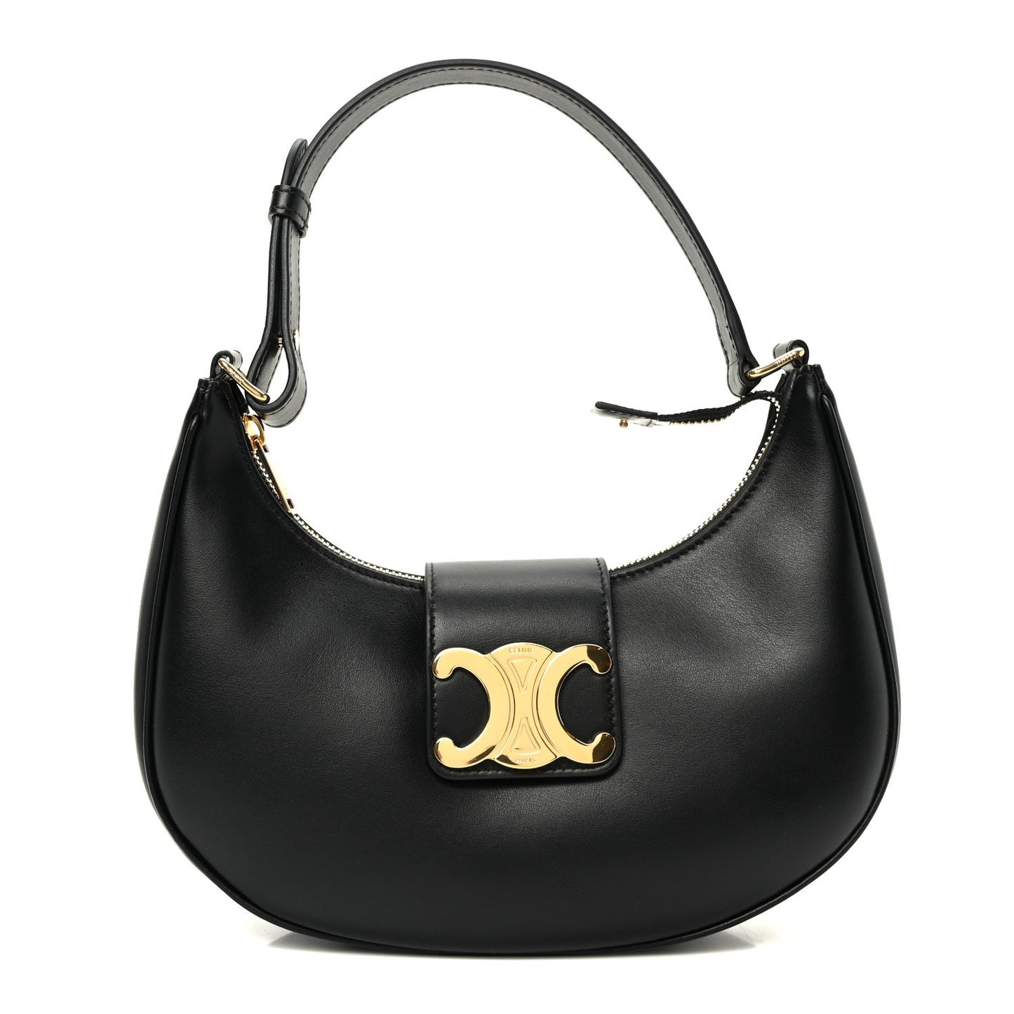 Smooth Calfskin Medium Strap Ava Triomphe Shoulder Bag Black
