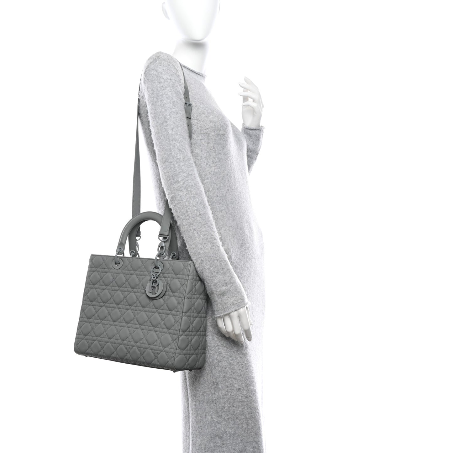 Ultra Matte Calfskin Cannage Large Lady Dior Grey Stone