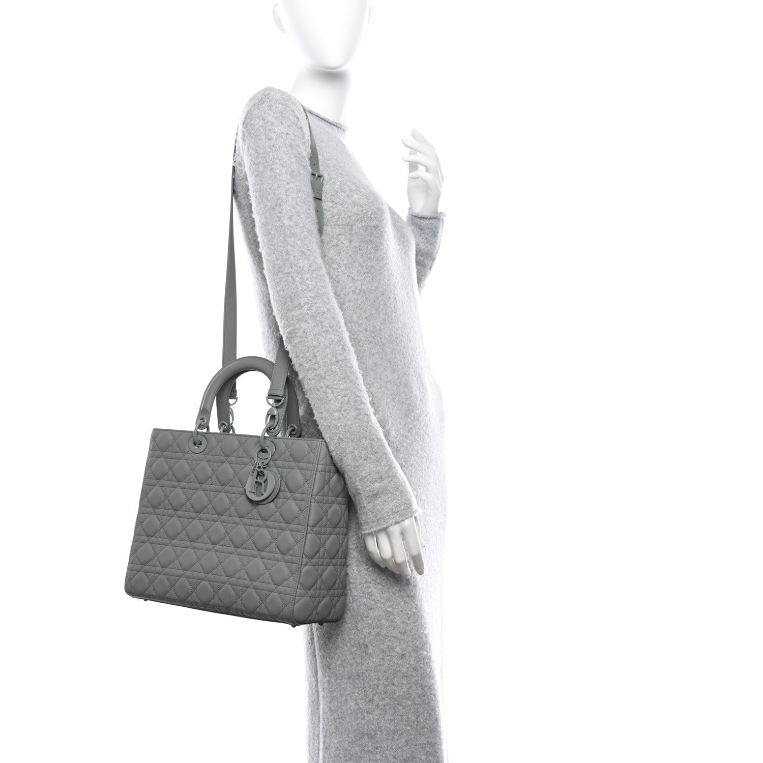 Christian Dior Ultra Matte Calfskin Cannage Large Lady Dior Grey Stone 2 of 10