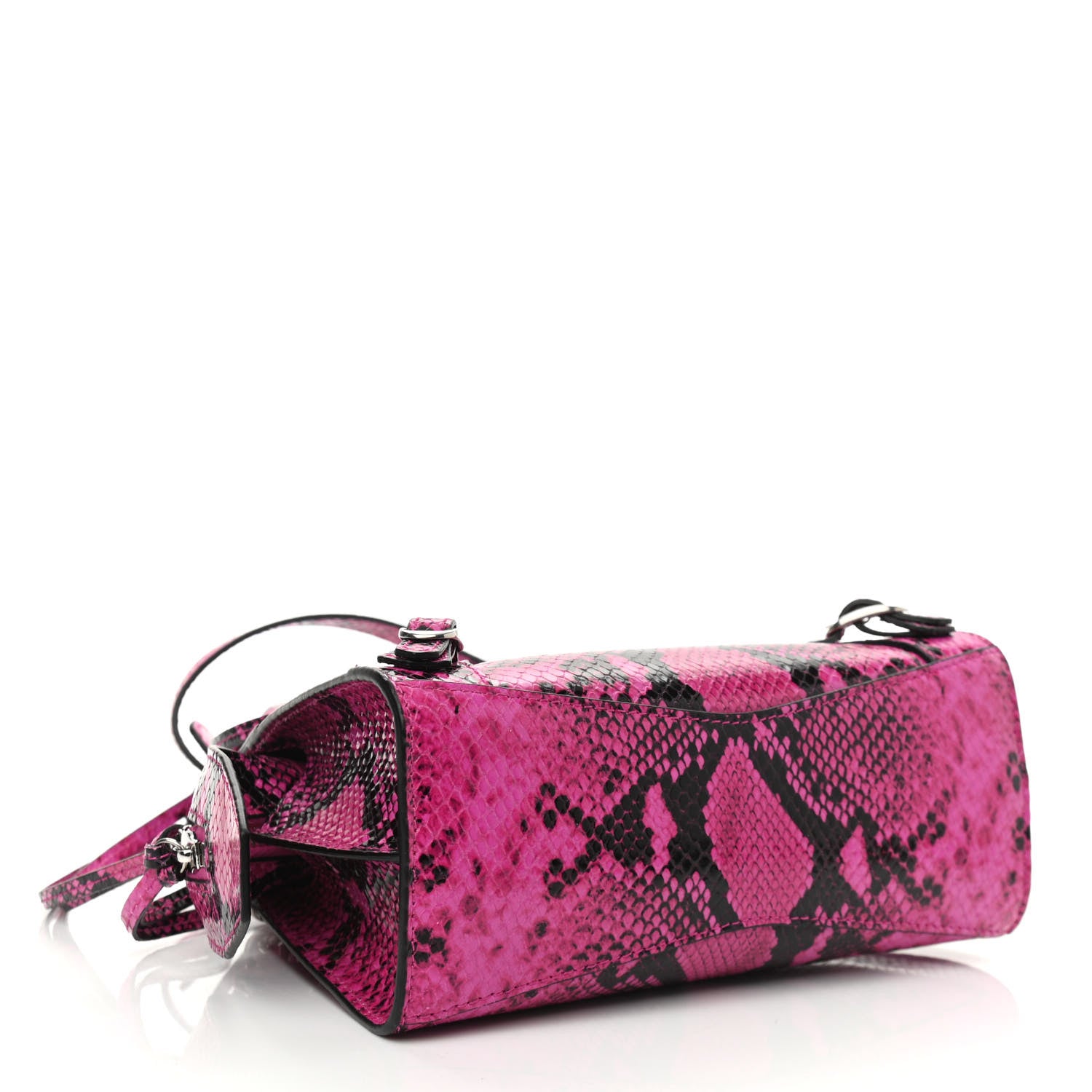 Balenciaga Calfskin Python Effect Neo Classic Silver Hardware Mini City Fuchsia Black 4 of 10