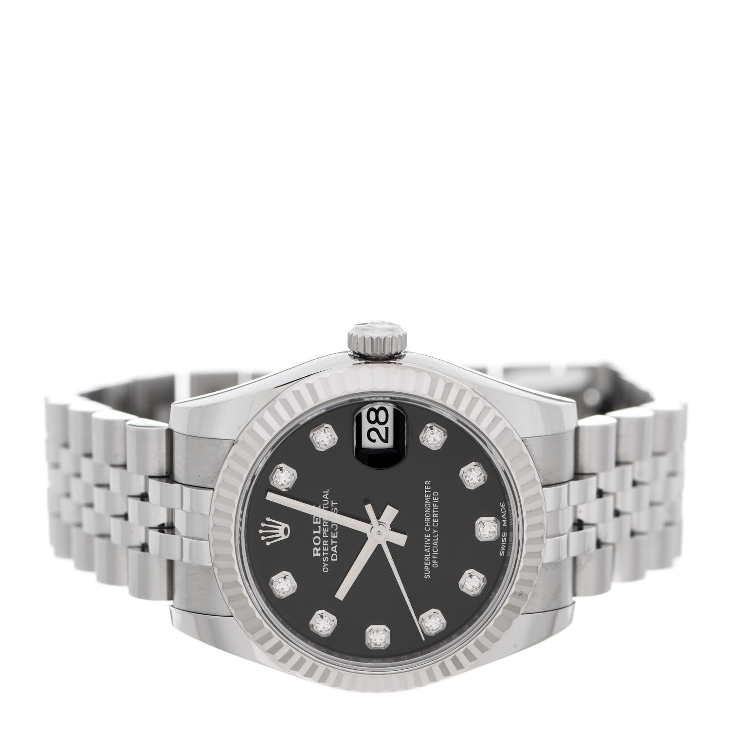 Rolex Stainless Steel 18K White Gold Diamond 31mm Oyster Perpetual Datejust Watch Black 178274 2 of 5