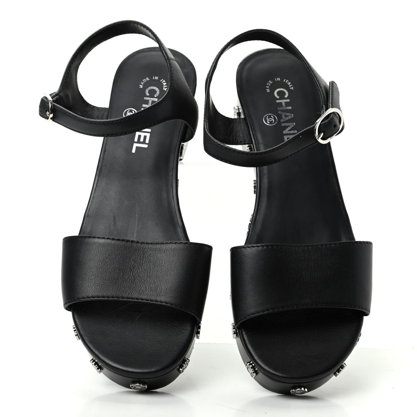 Calfskin Camellia Platform Sandals 39 Black