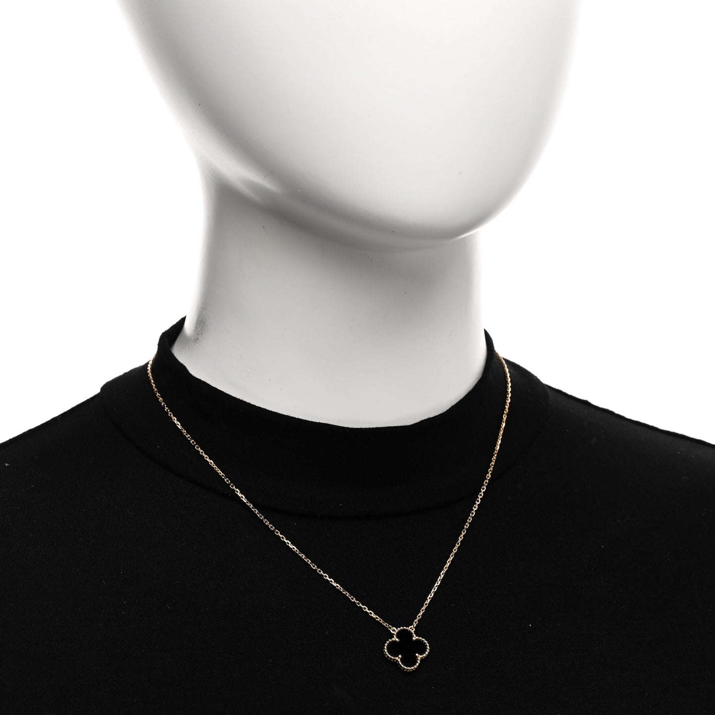 18K Yellow Gold Black Onyx Vintage Alhambra Pendant Necklace