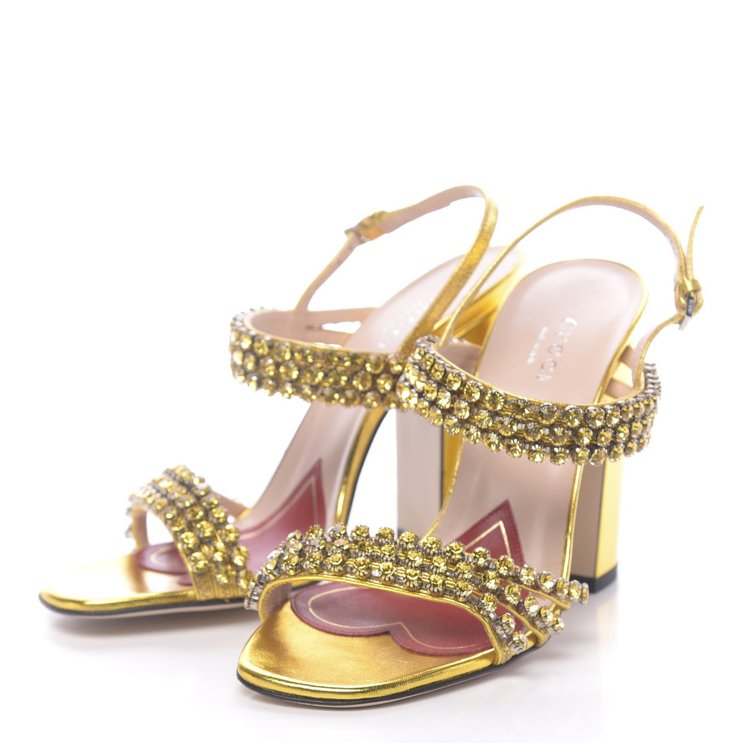 Nappa Silk Crystal Bertie High Heel Sandals 36 Gold