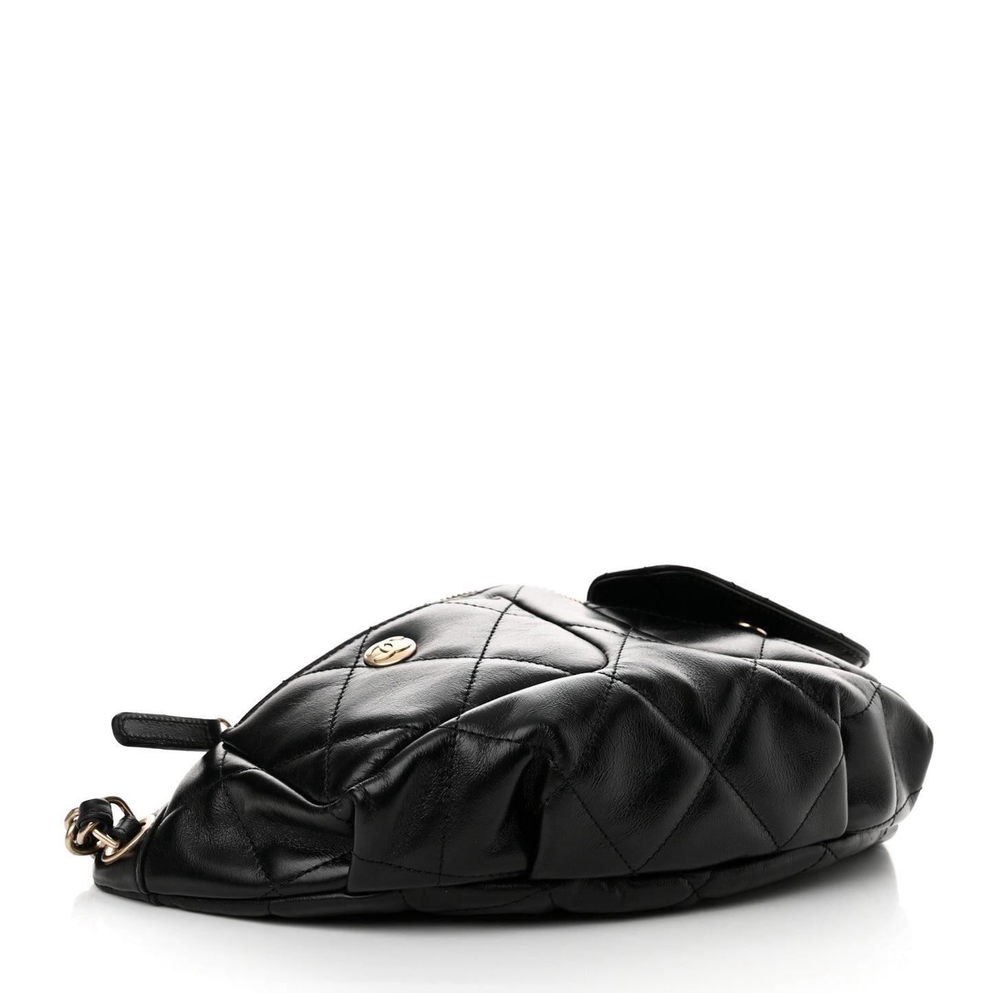 Shiny Aged Calfskin Quilted CC Pockets Jacket Waist Belt Bag Black